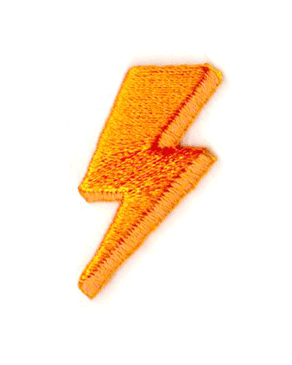 Orange lightning bolt-shaped object on a white background
