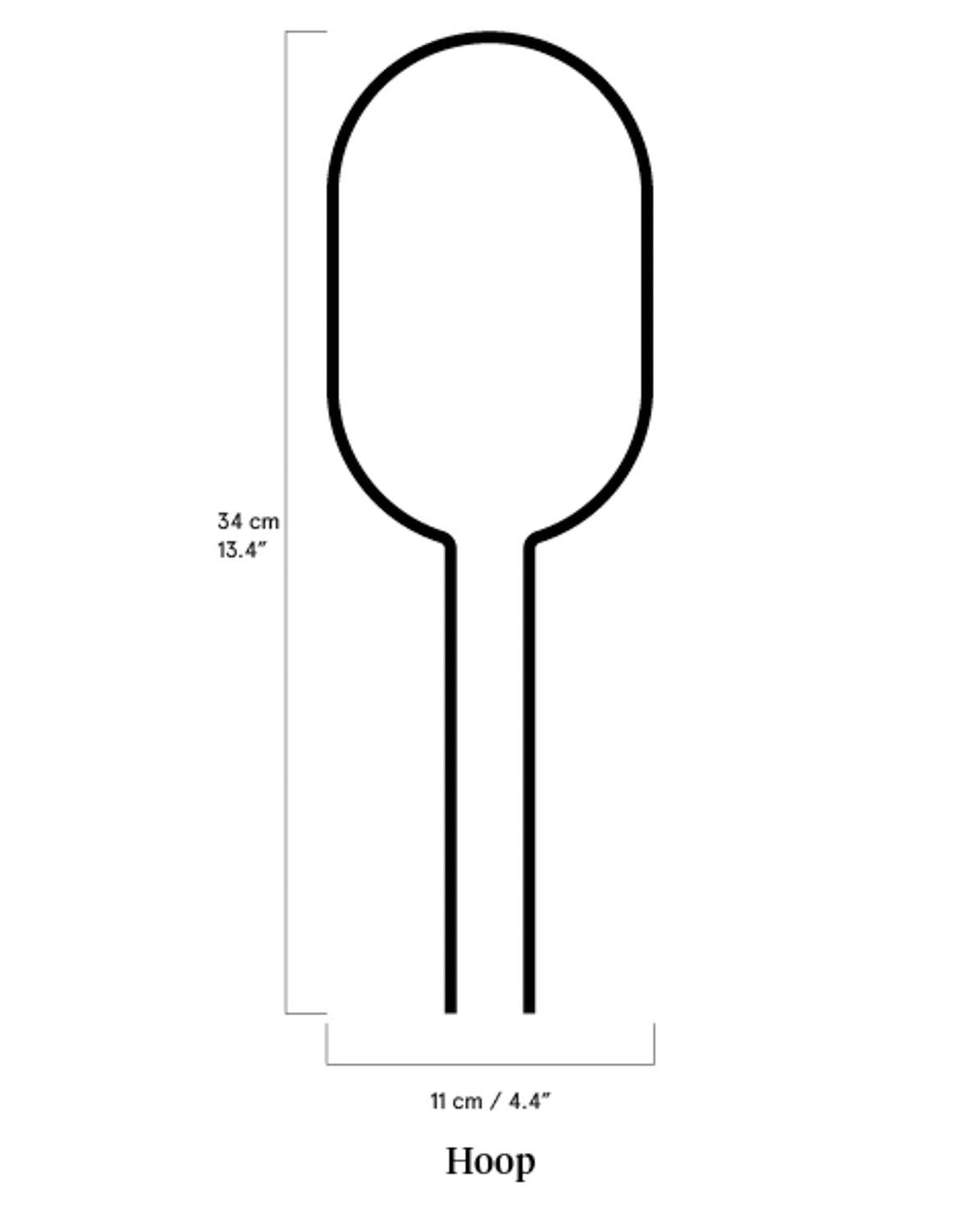Outline of a hoop with dimensions on a white background