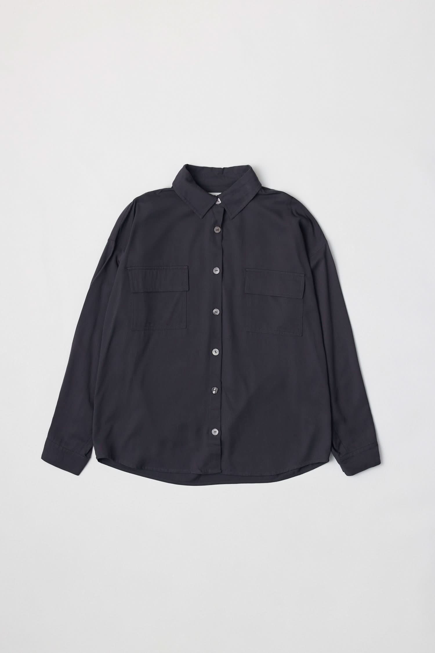 dark grey blue oversized classic button-down shirt