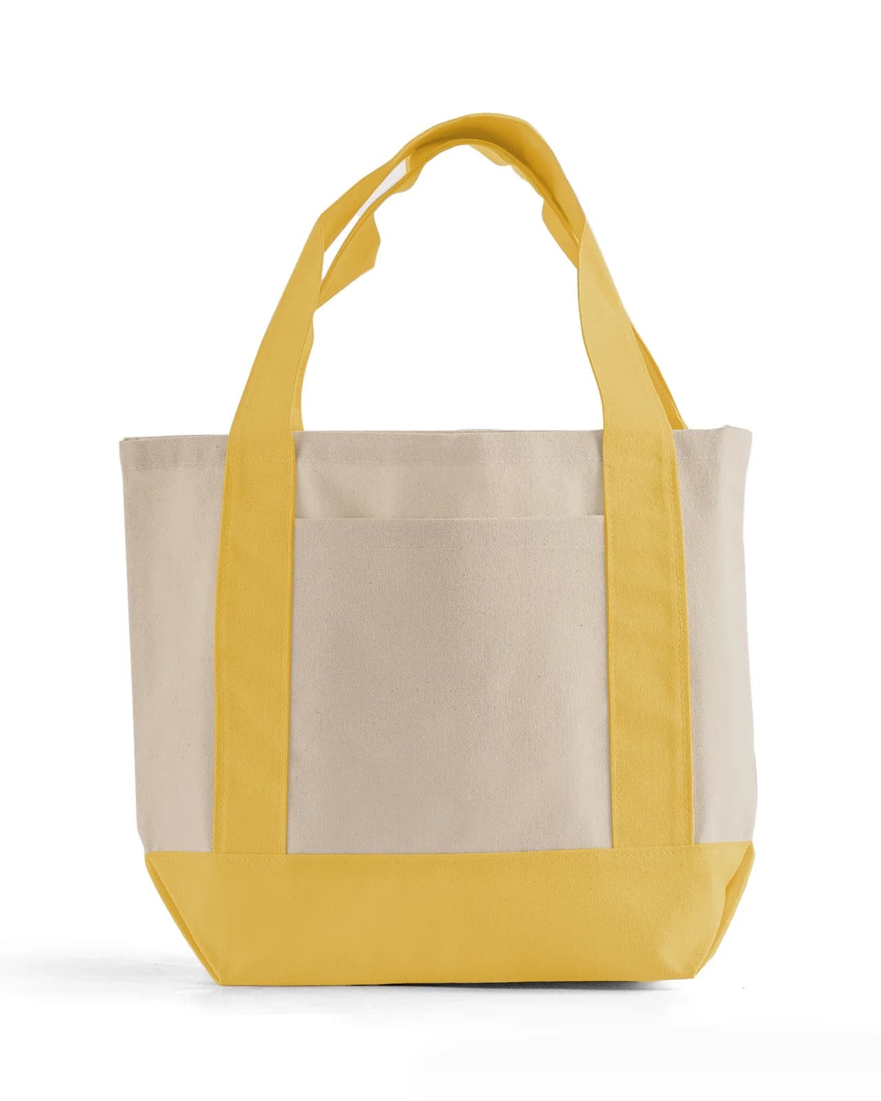 Yellow and beige tote bag on a white background