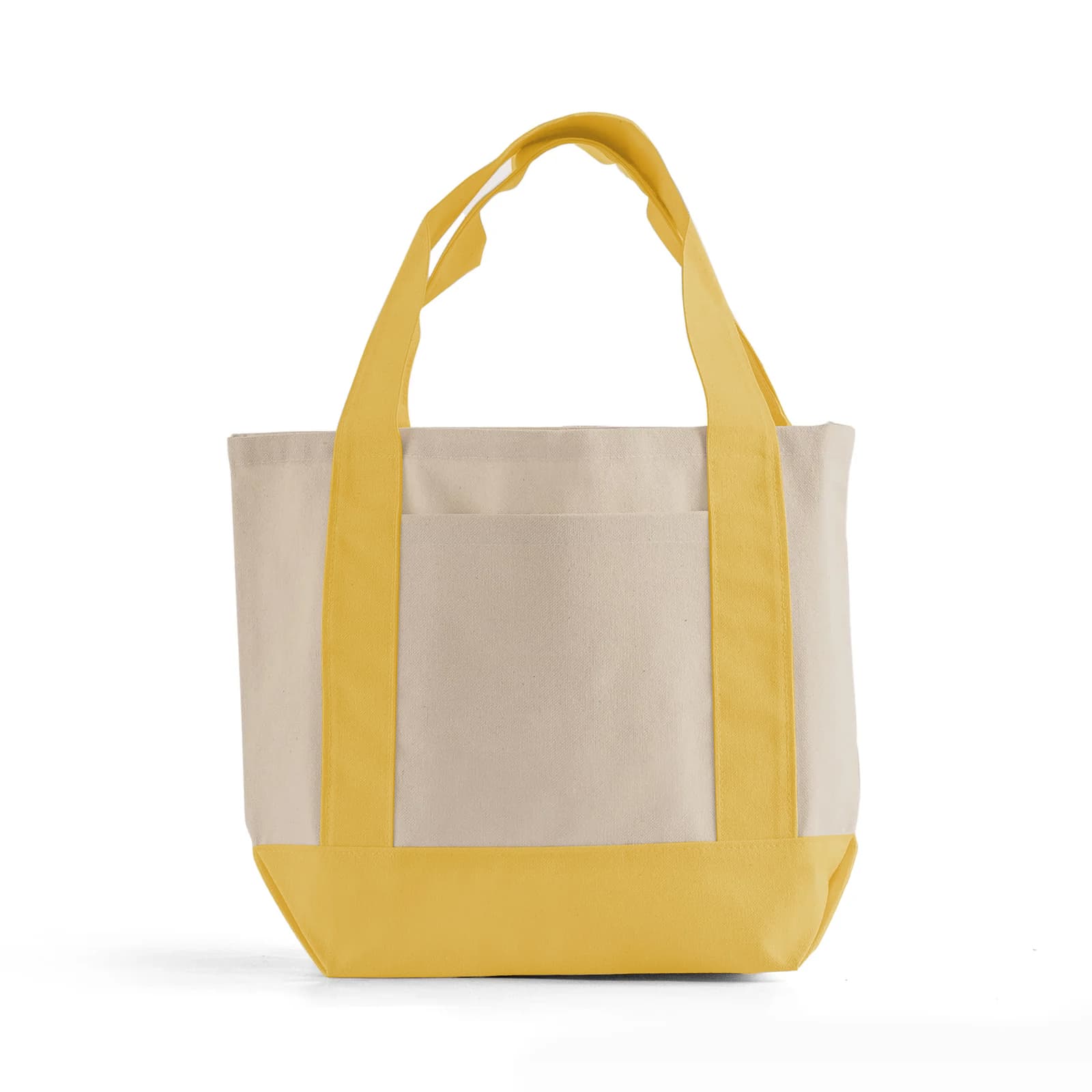 Yellow and beige tote bag on a white background