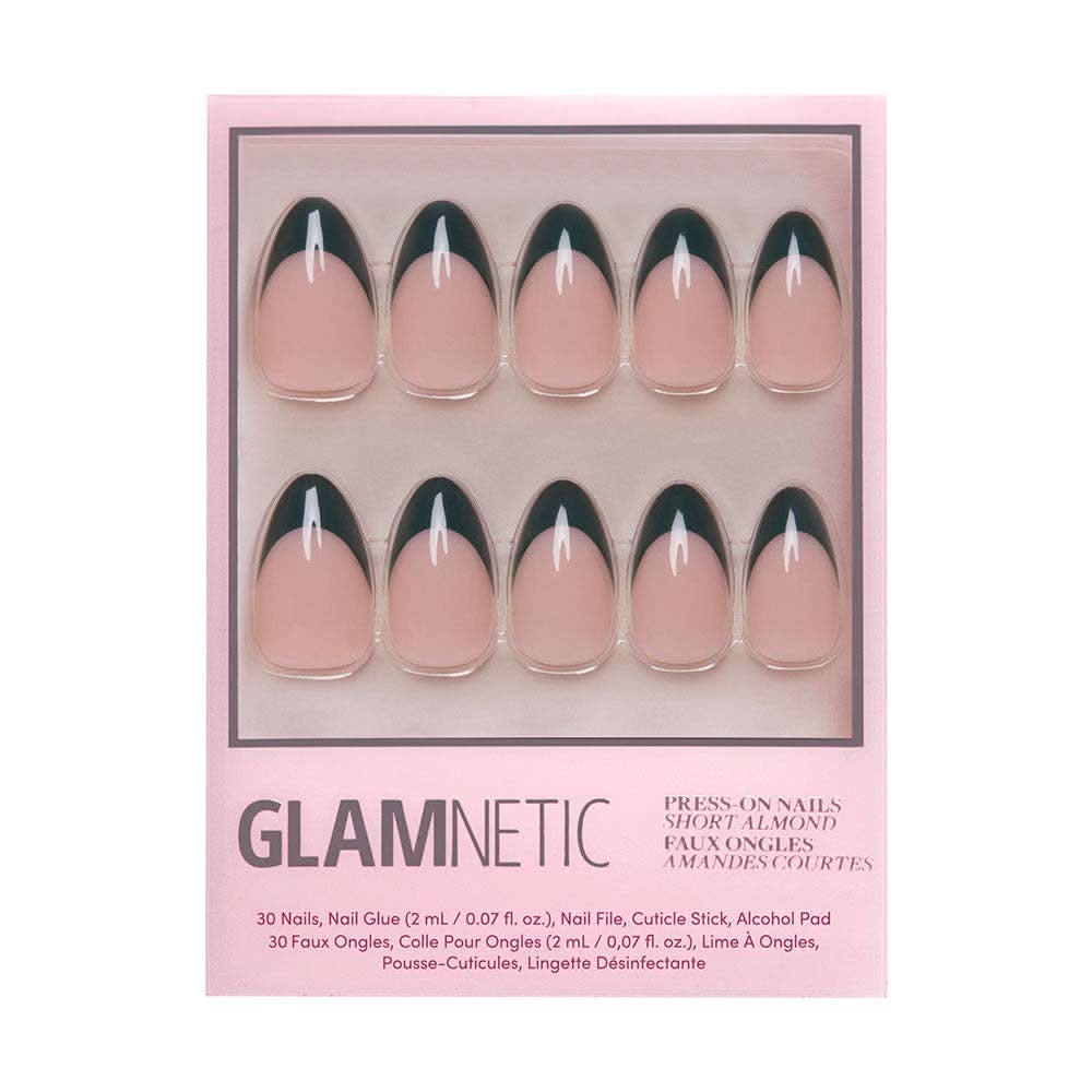 Château green French tip press-on nails, short almond style