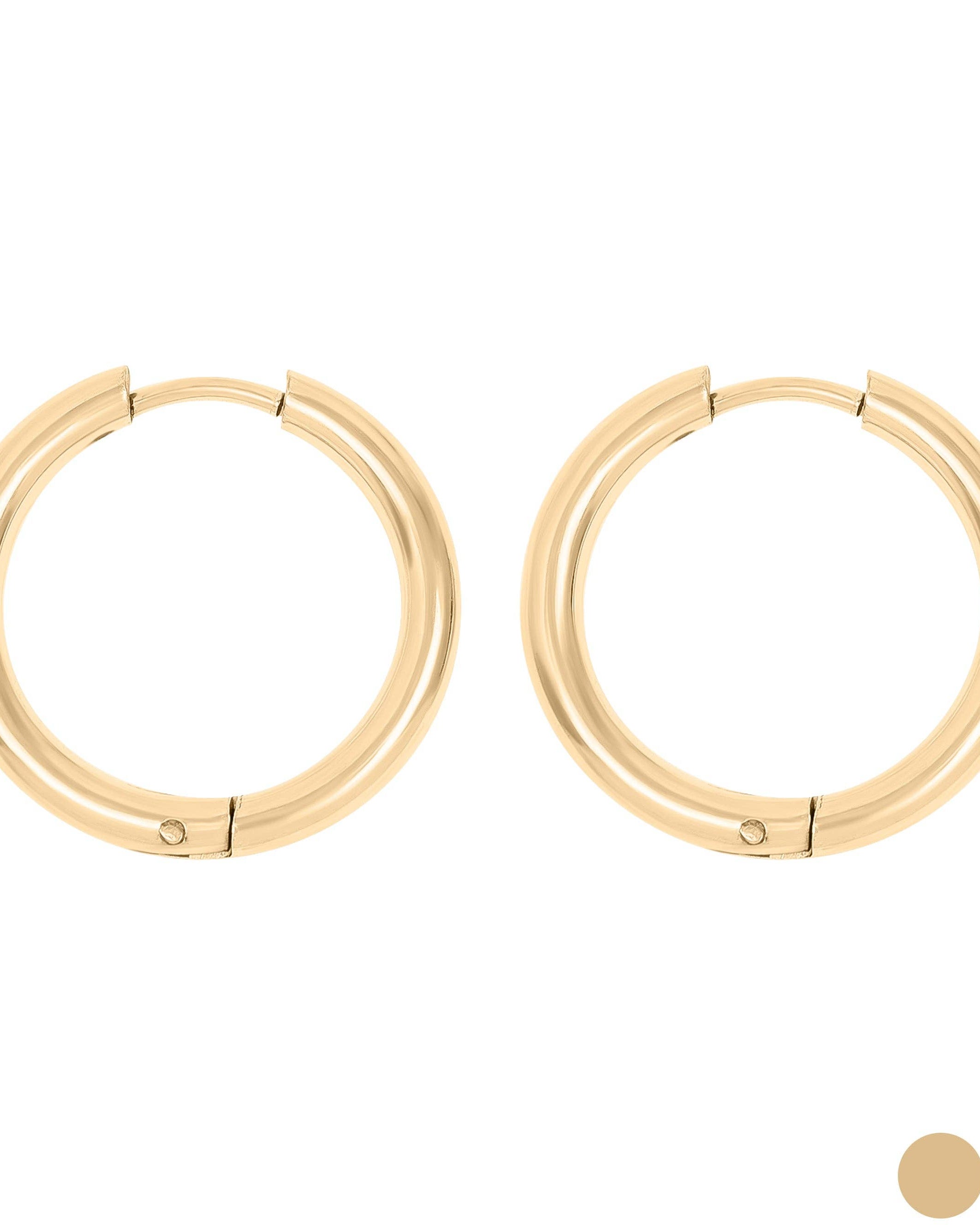 Pair of gold hoop earrings on a white background