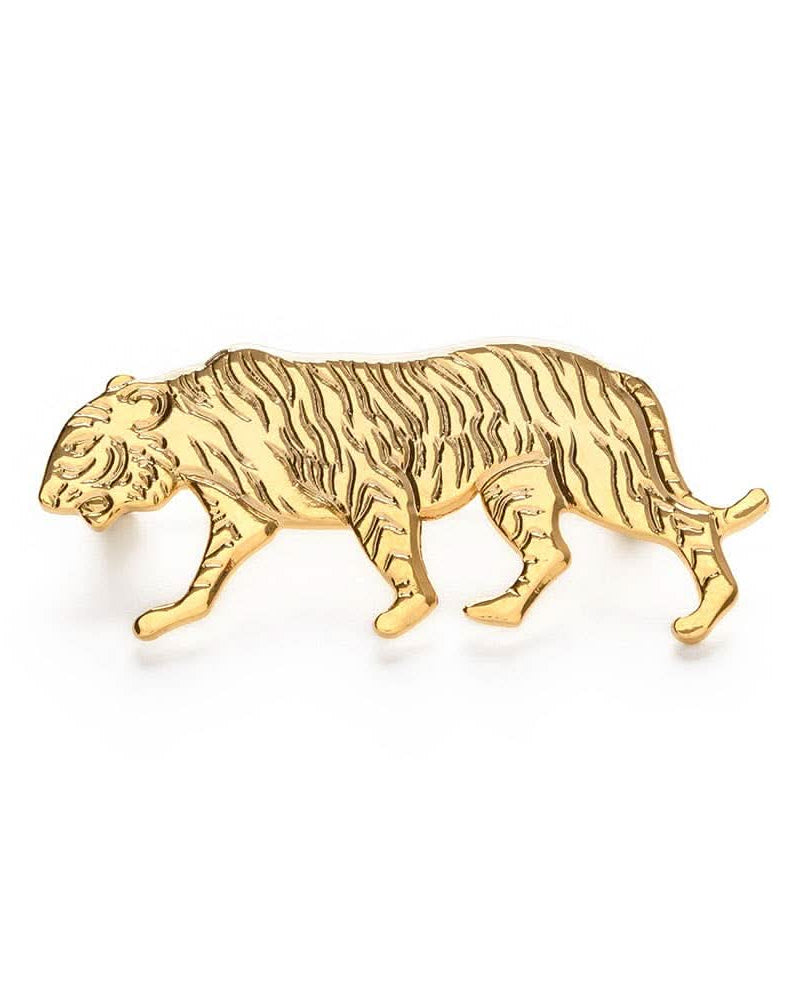 cool gold tiger broch on white background