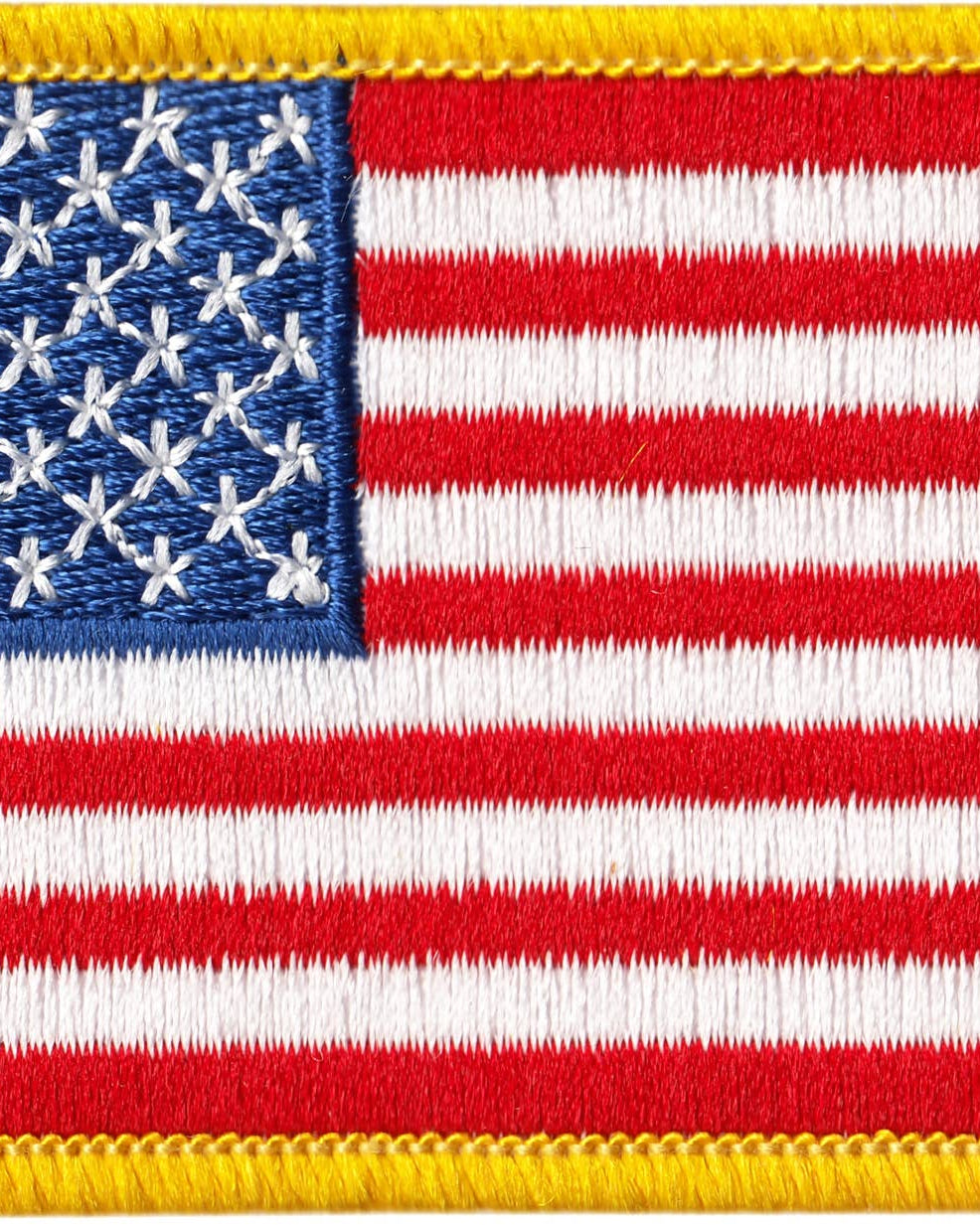 Embroidered patch of the American flag with yellow border