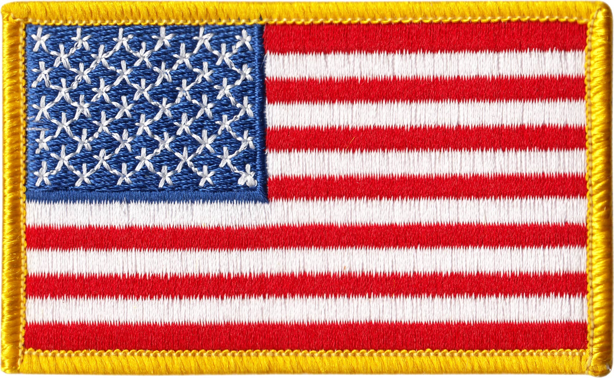 Embroidered patch of the American flag with yellow border