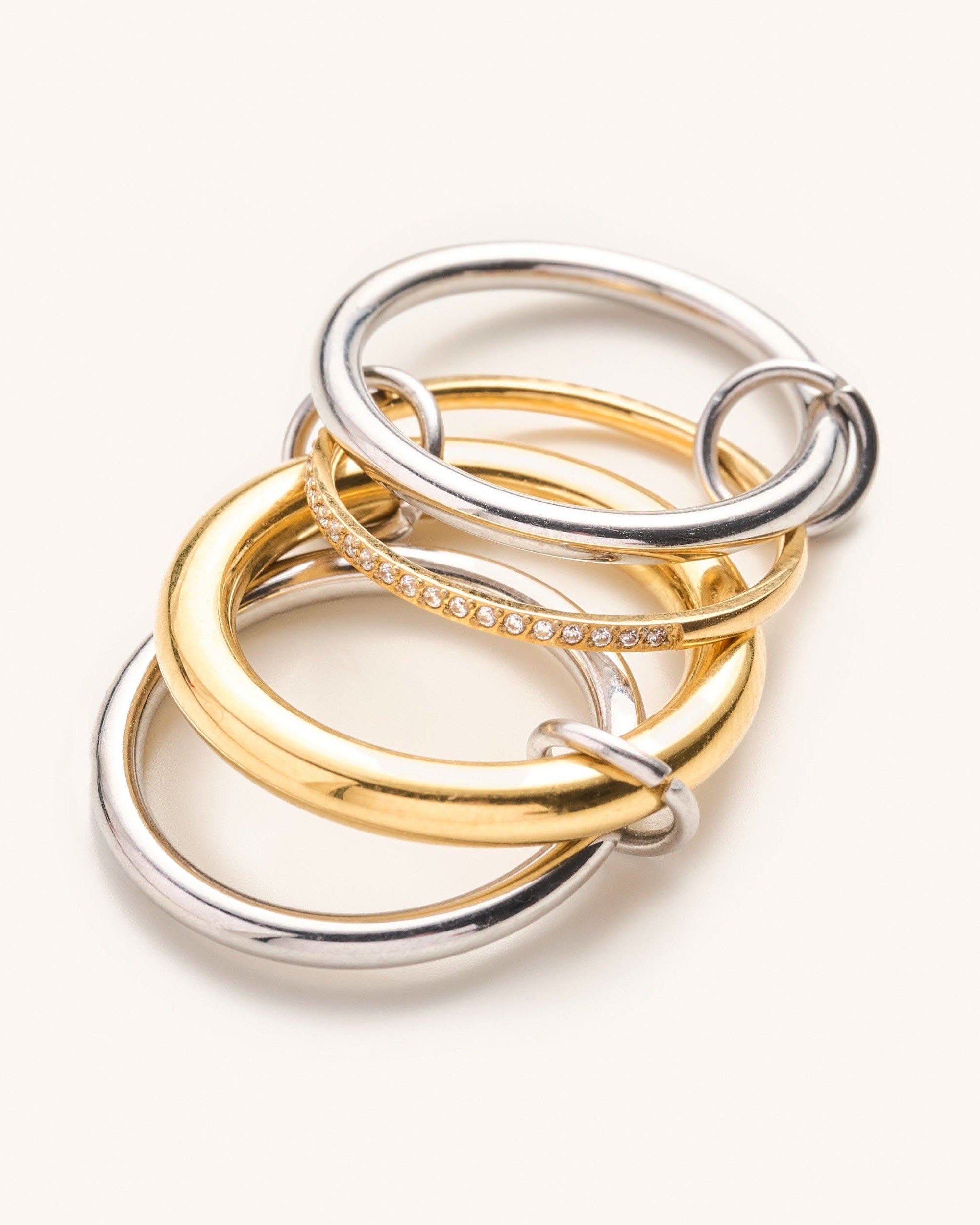 Beautiful mixed metal silver and gold stacked ring set