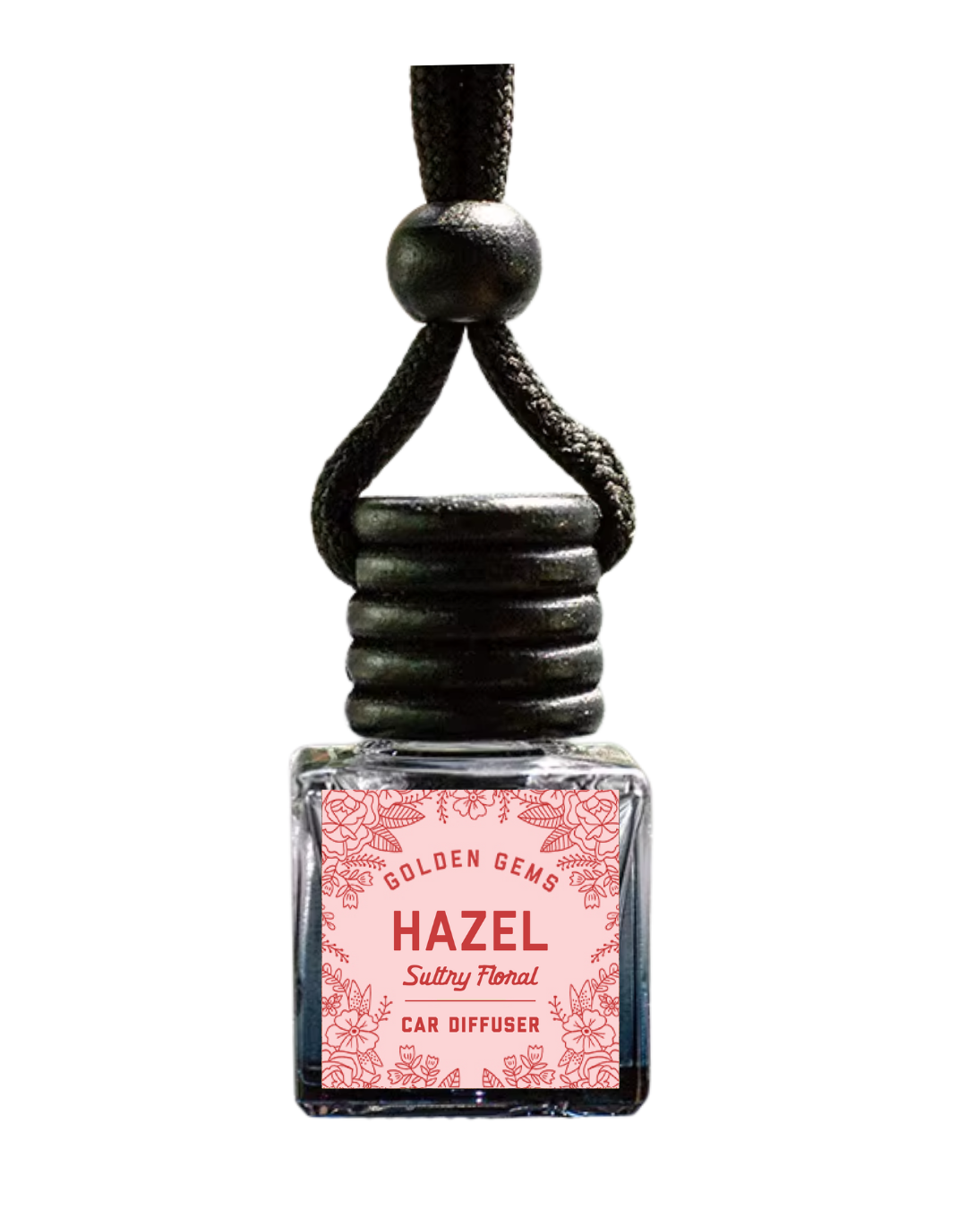 Car diffuser with 'Golden Gems Hazel' label on a white background