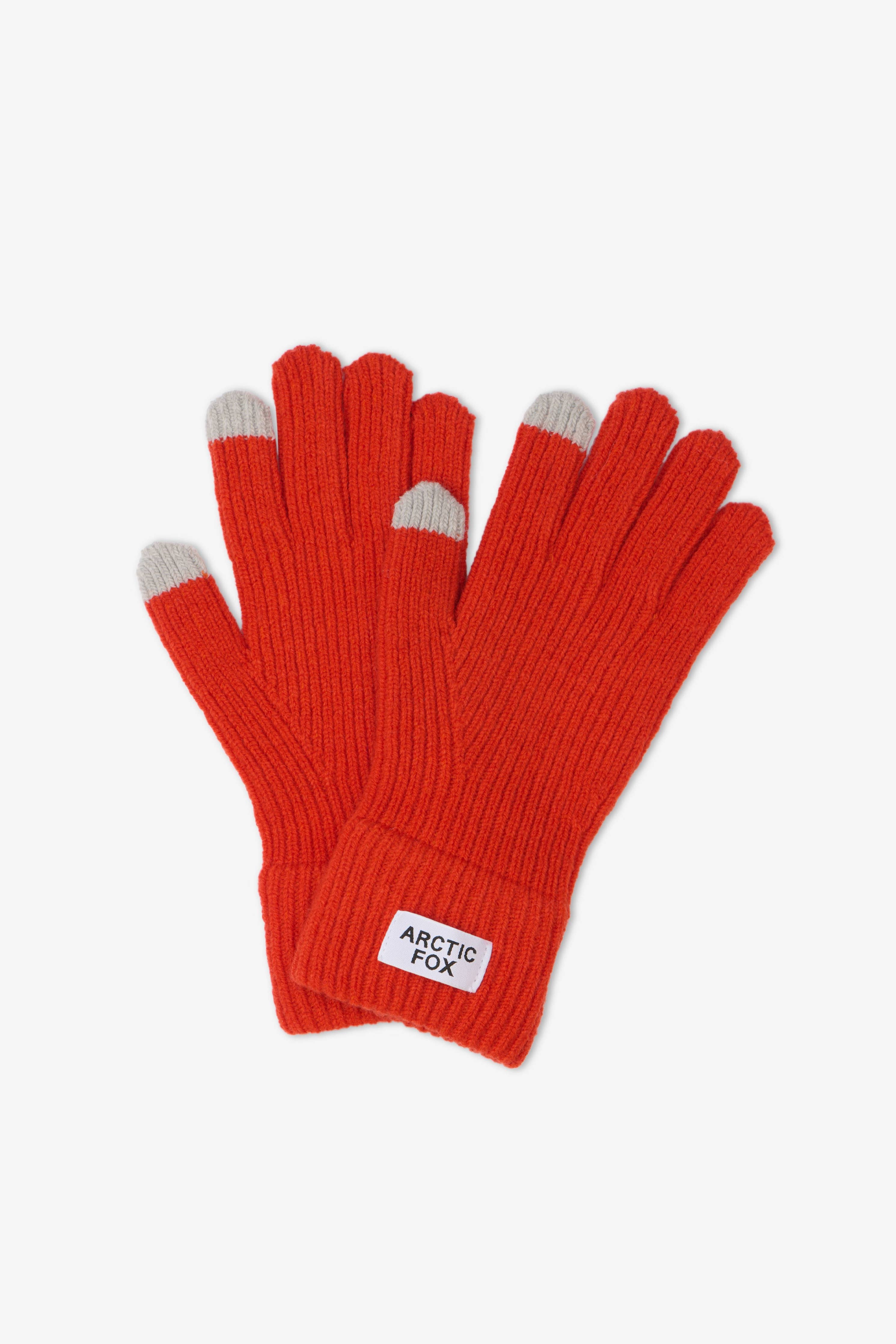 Red gloves with gray tips on a white background