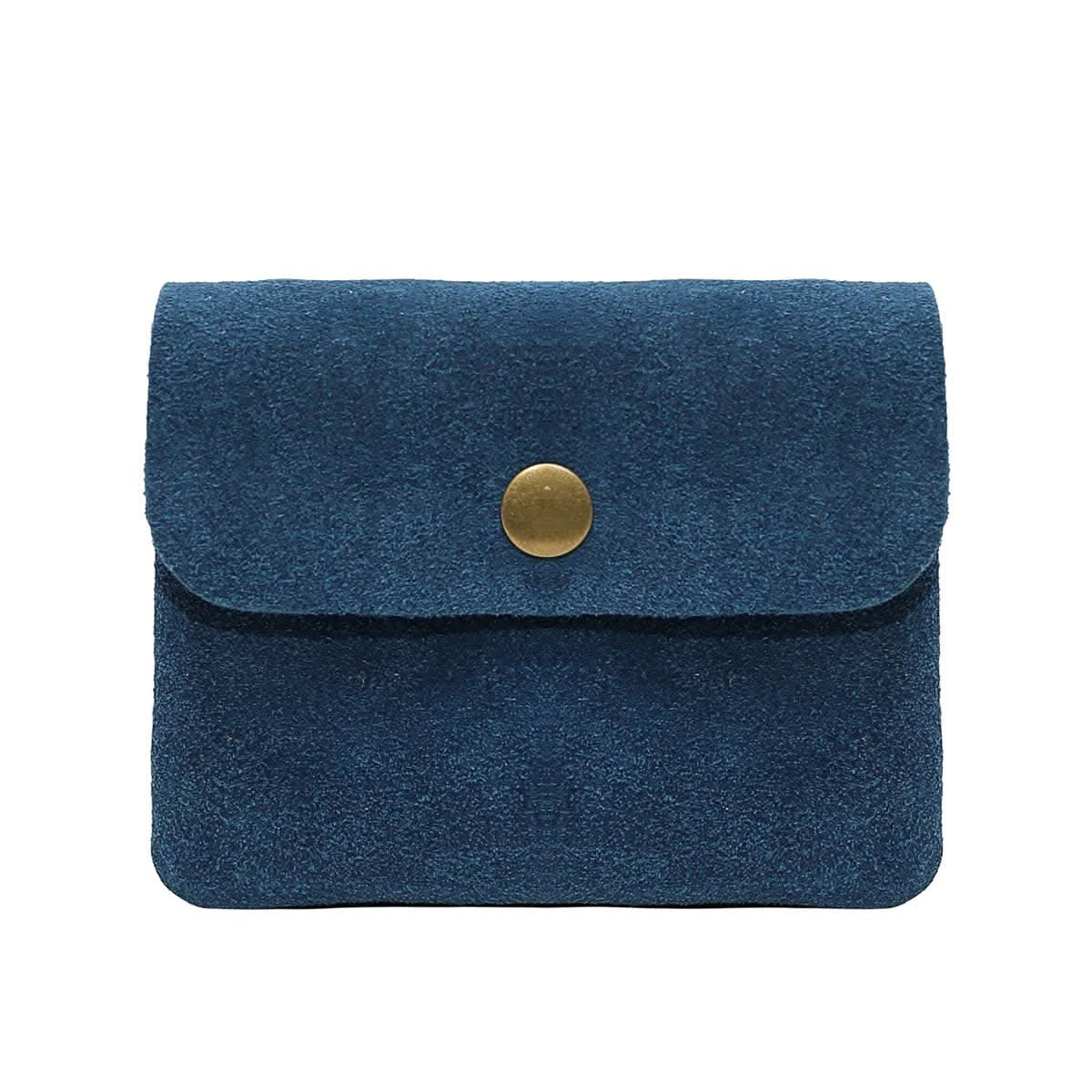 Blue Rough suede material leather wallet with flap and button clasp