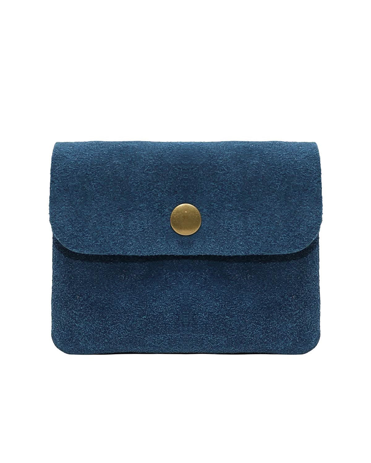 Blue Rough suede material leather wallet with flap and button clasp