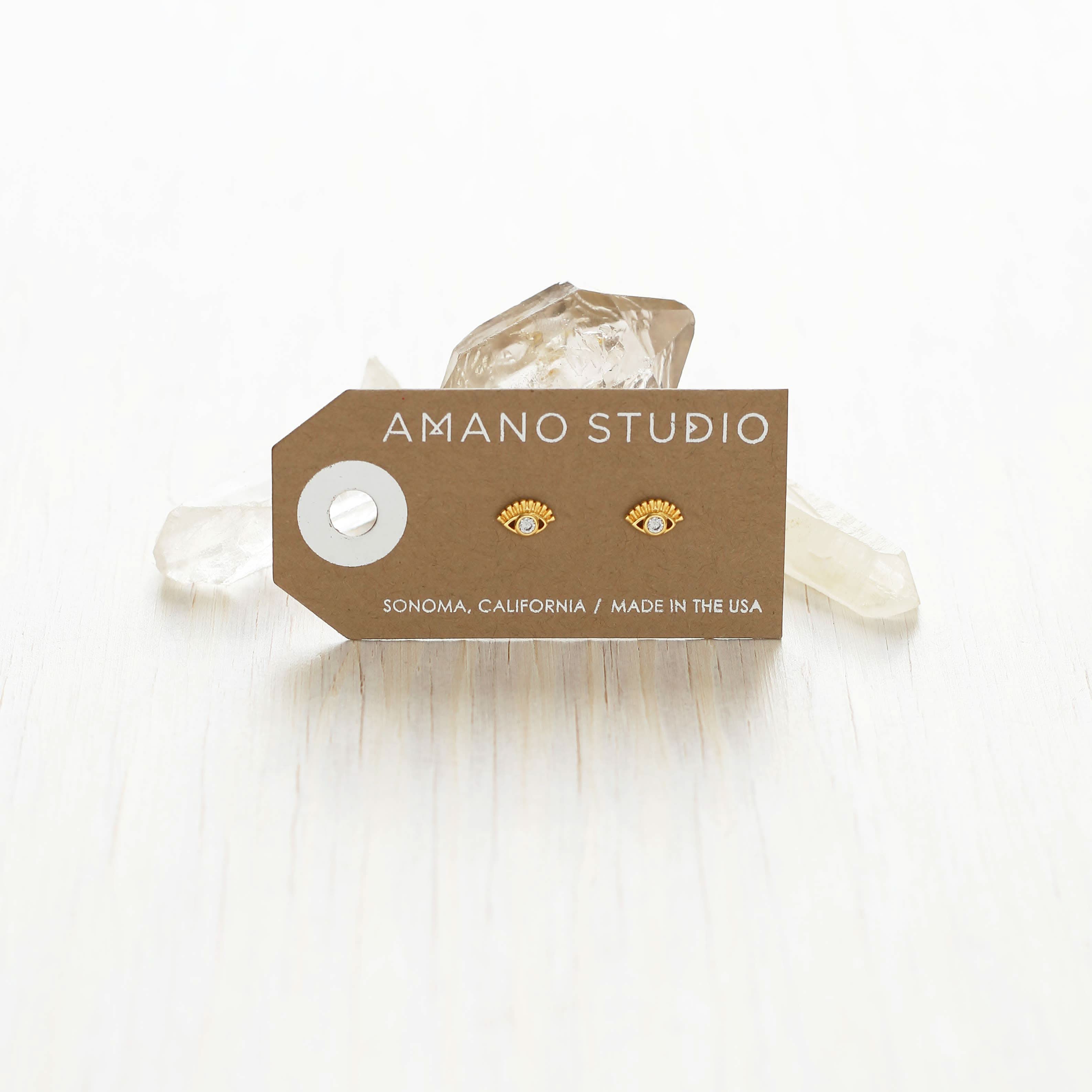 amano studios crystal eye of protection gold stud