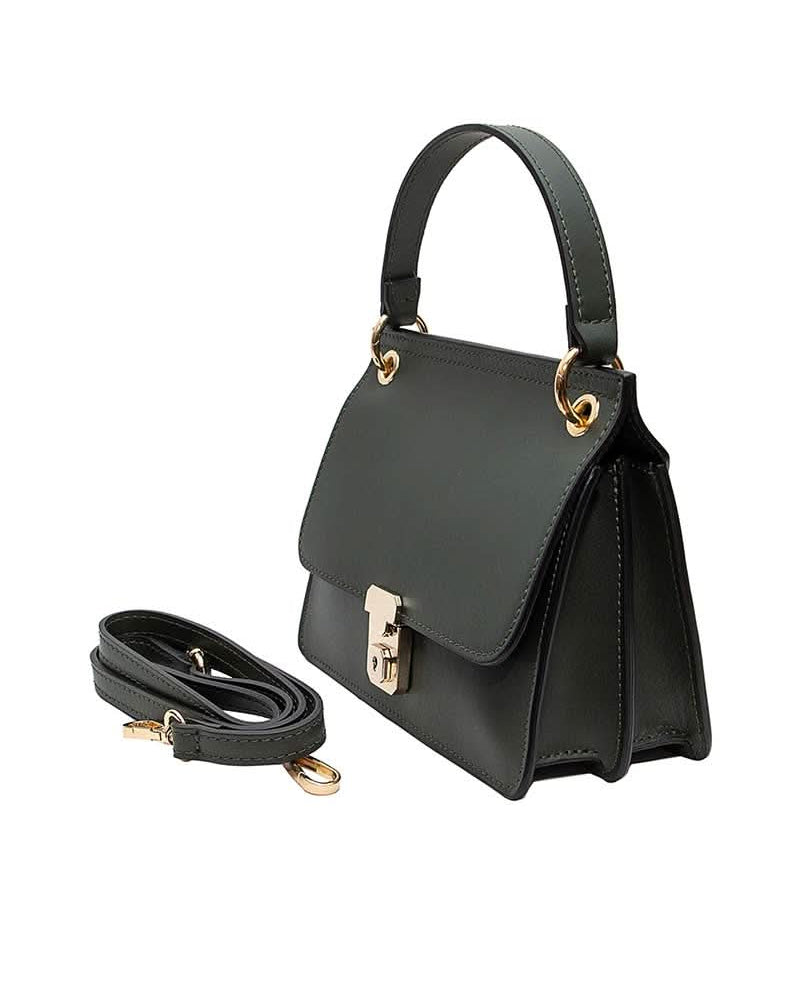 Black handbag with a strap on a white background