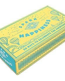 Yellow and blue box with 'Spark Happiness' text on a white background