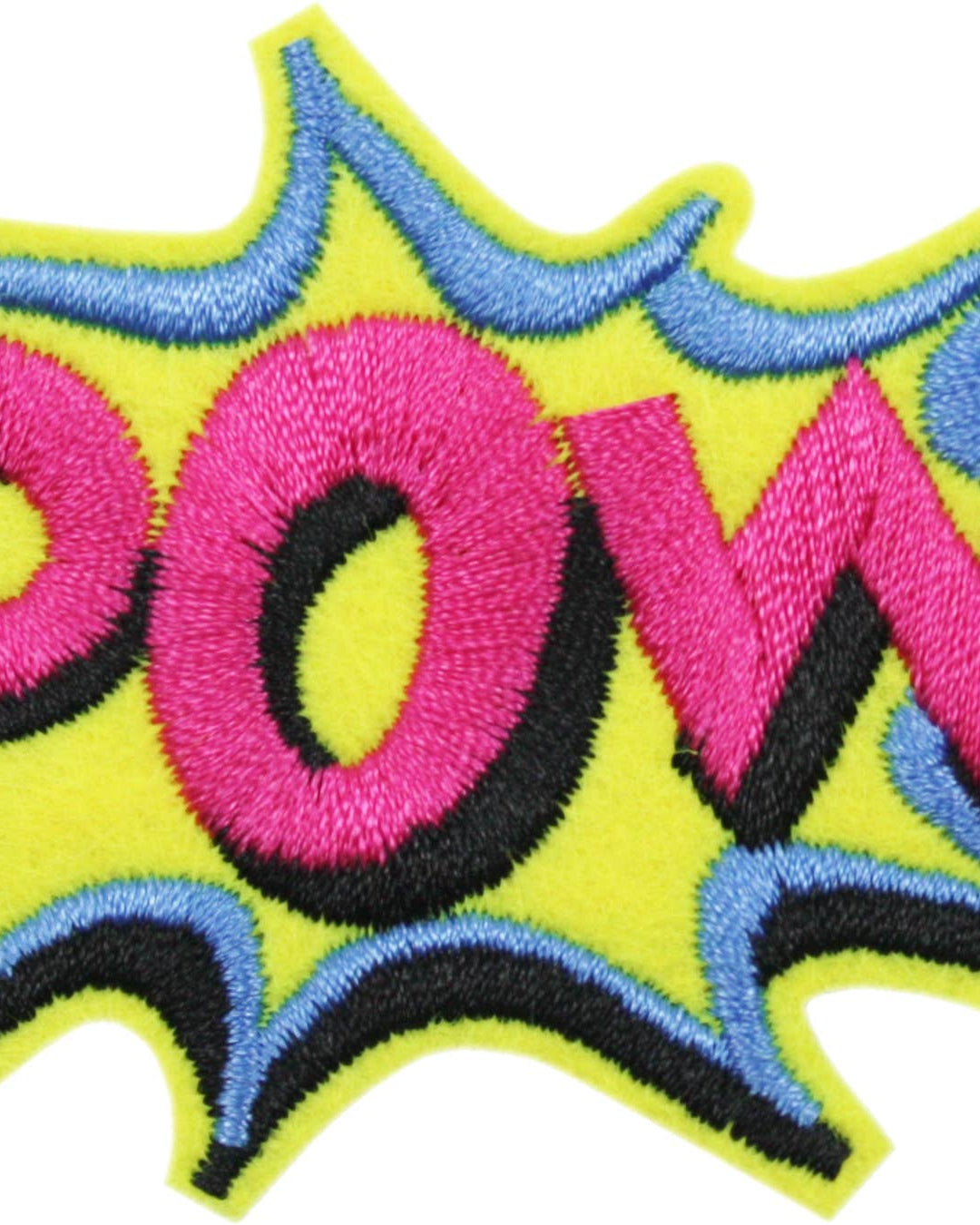 Embroidered patch with 'POW!' text on a colorful background