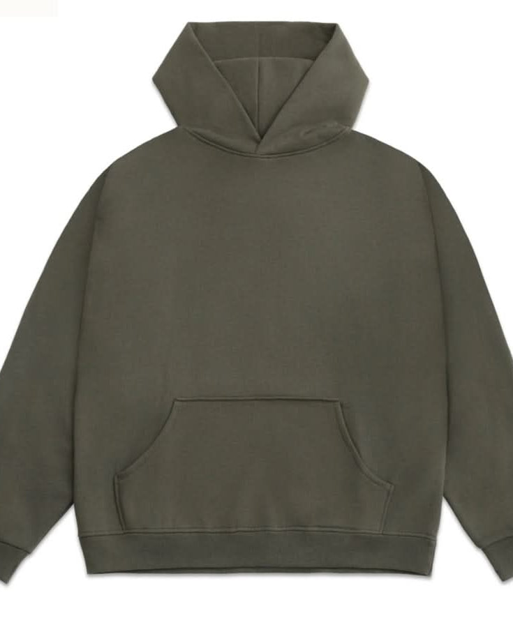 Army green Vintage washed cotton hoodie on white background