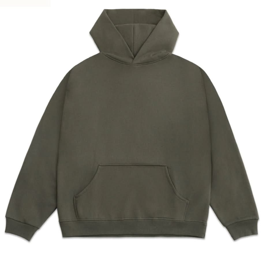 Army green Vintage washed cotton hoodie on white background