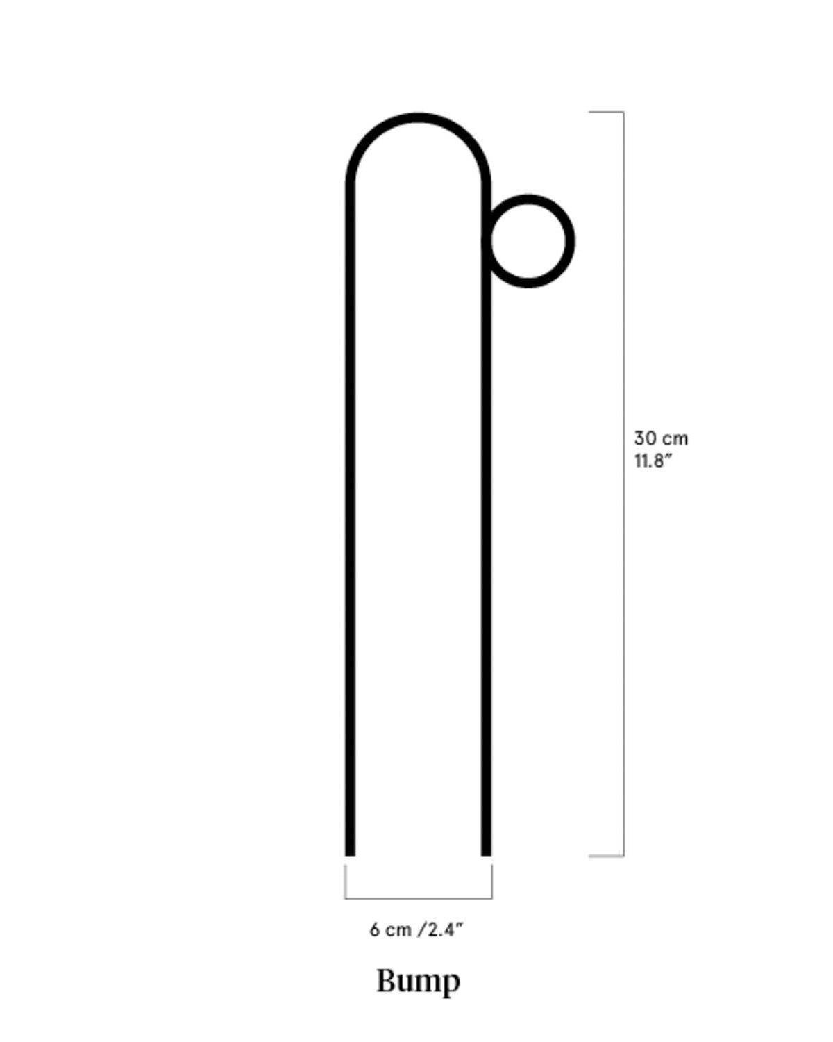 Measurement chart of a decorative item labeled 'Bump' with dimensions in centimeters and inches.