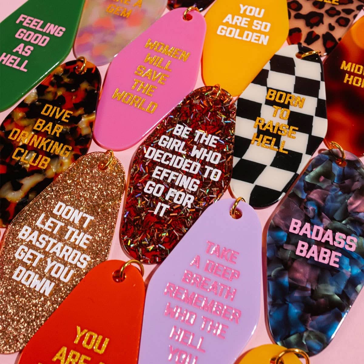 Assorted vintage motel keychains