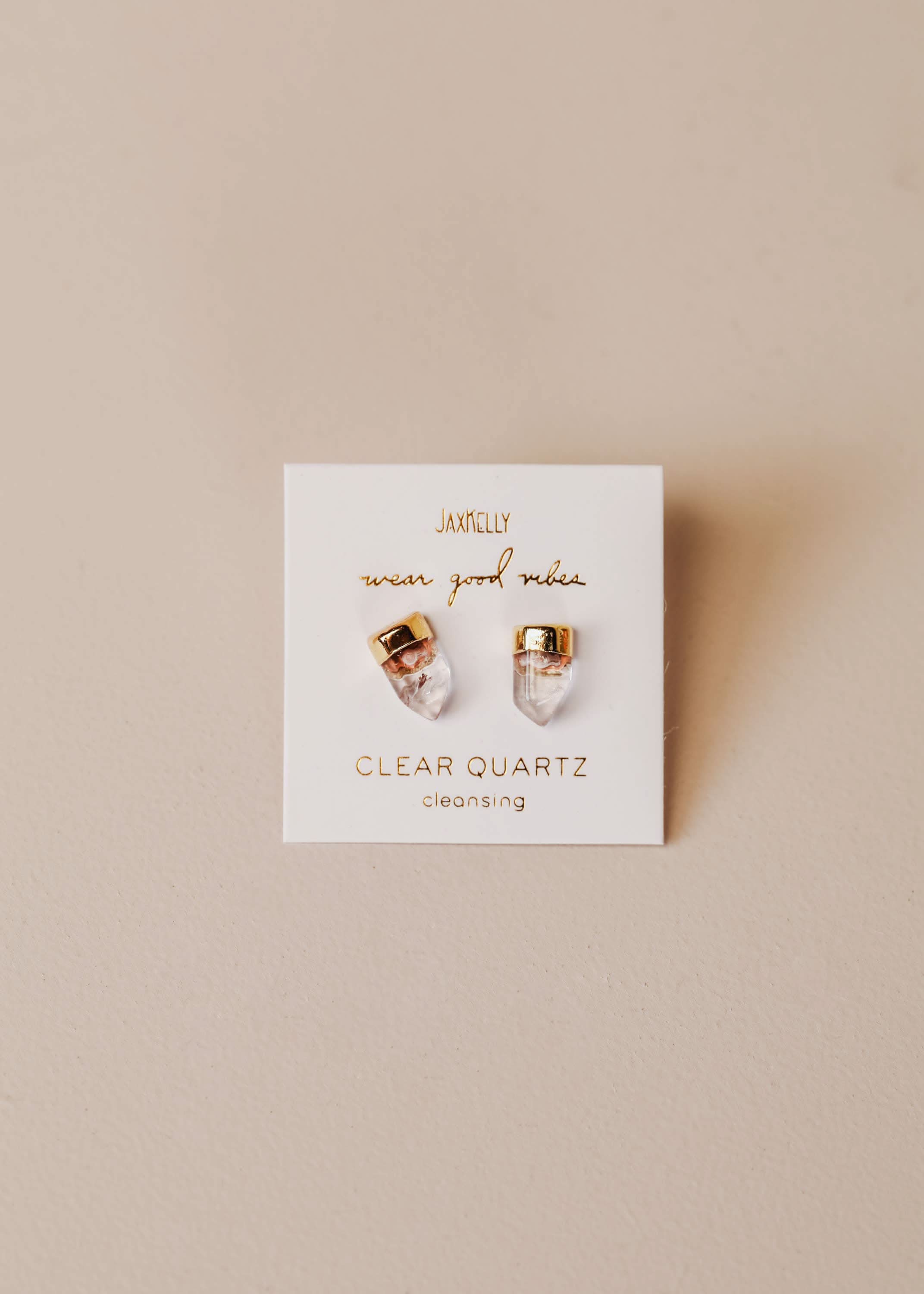 gold dip clear quartz stud earrings