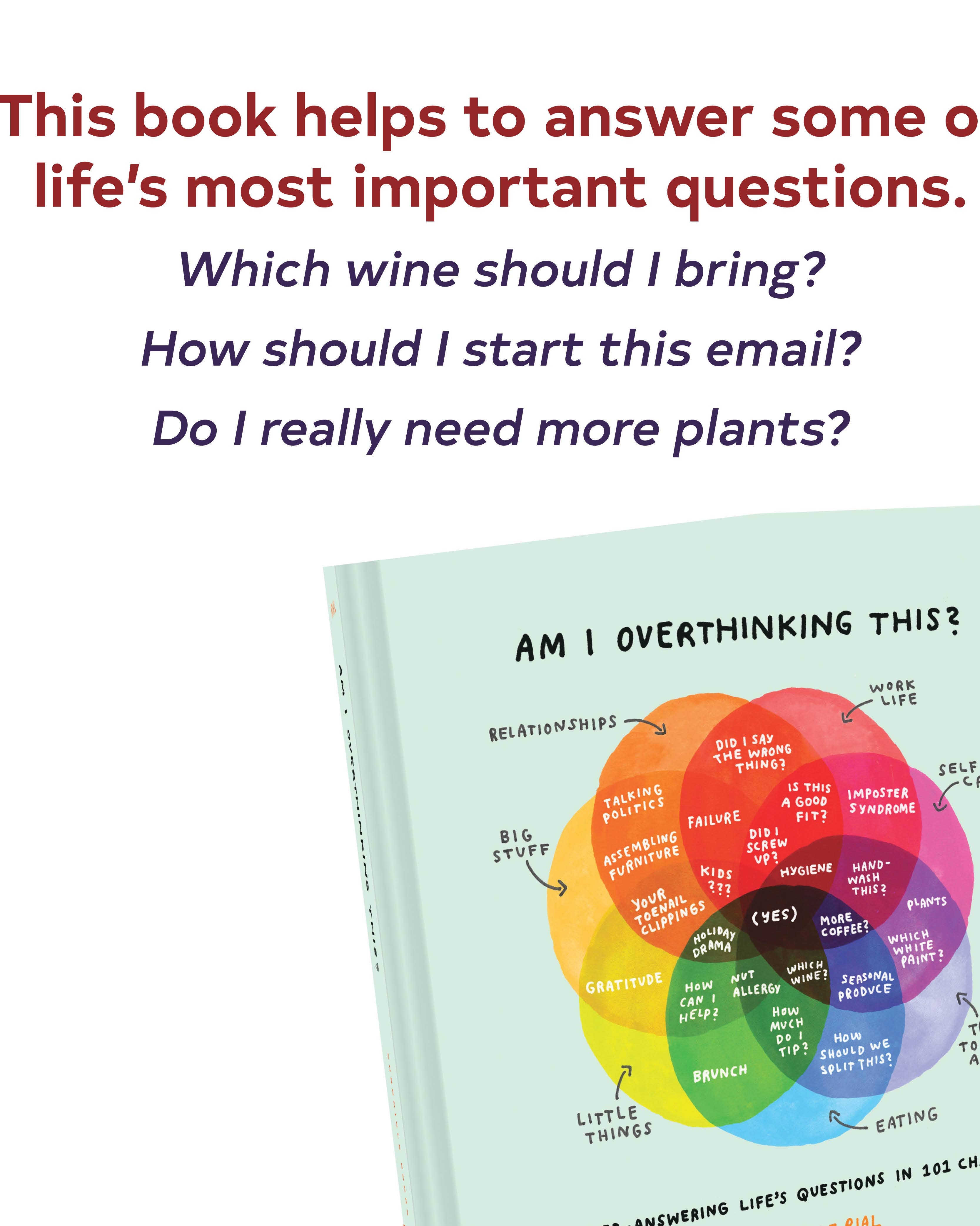 Book titled 'Am I Overthinking This?' with colorful diagram on a white background
