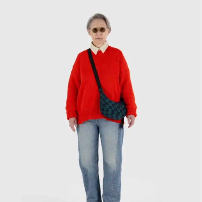 Navy Checkered BAGGU Small Nylon Crescent Bag