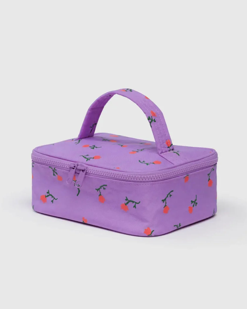 Purple cosmetic bag with cherry pattern