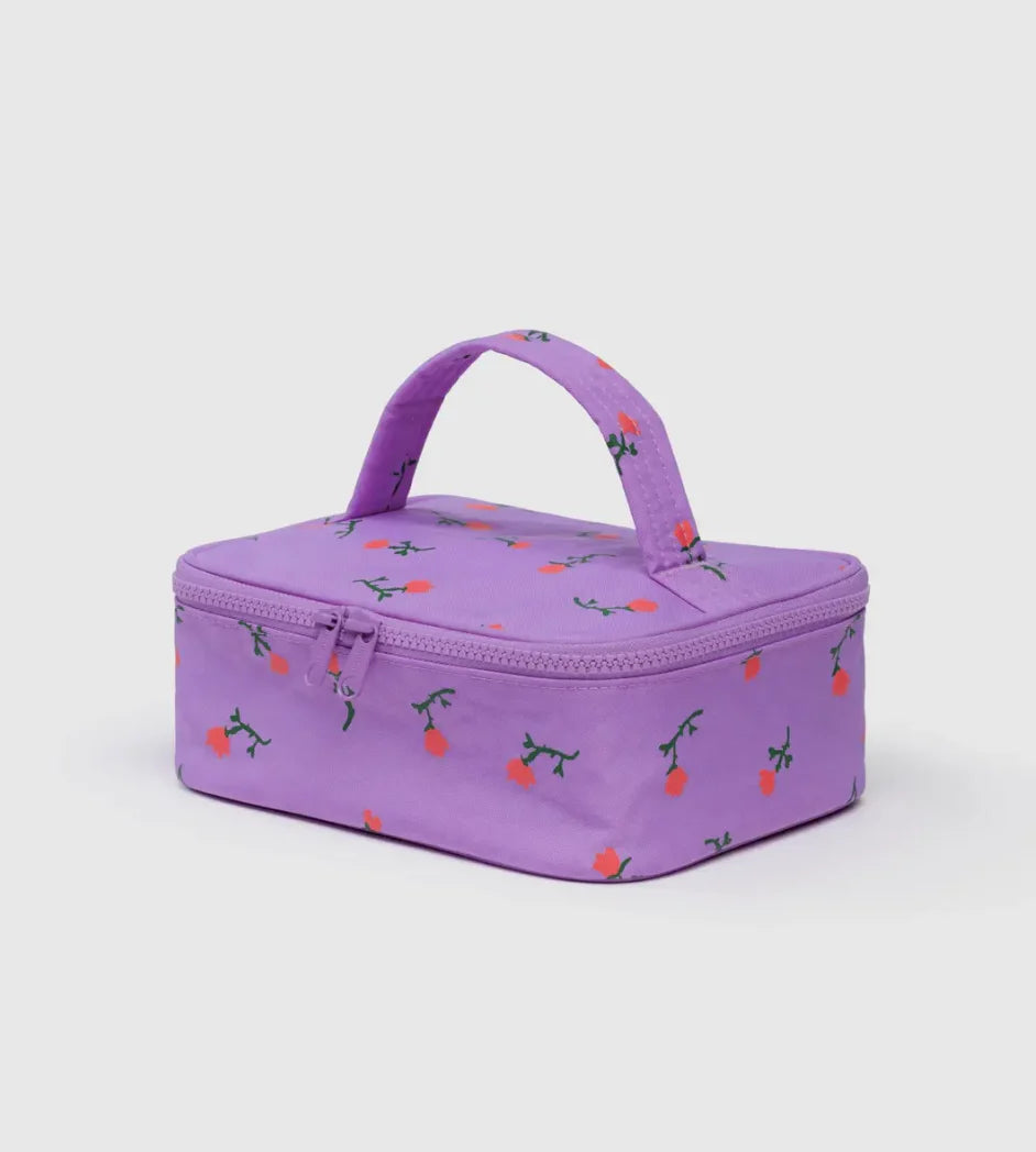 Purple cosmetic bag with cherry pattern
