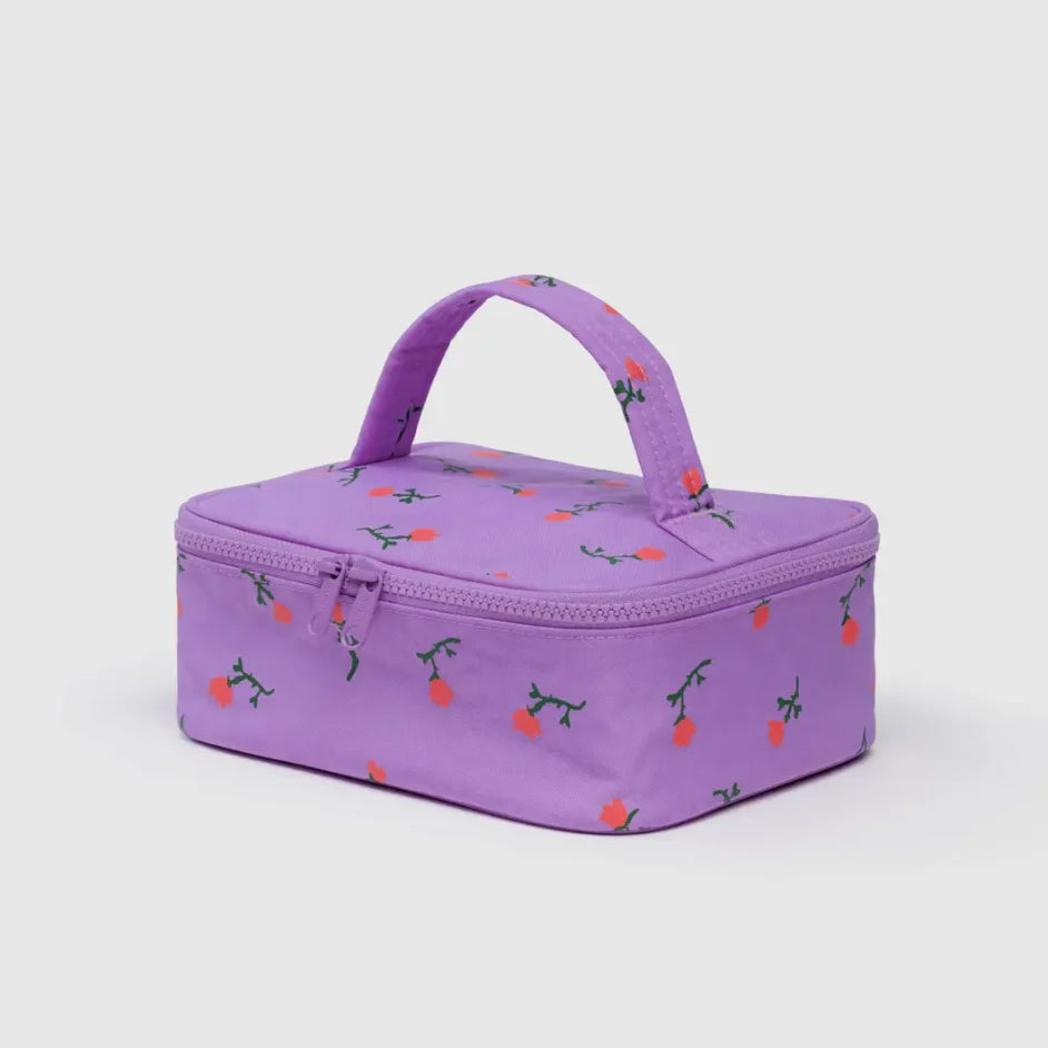 Purple cosmetic bag with cherry pattern
