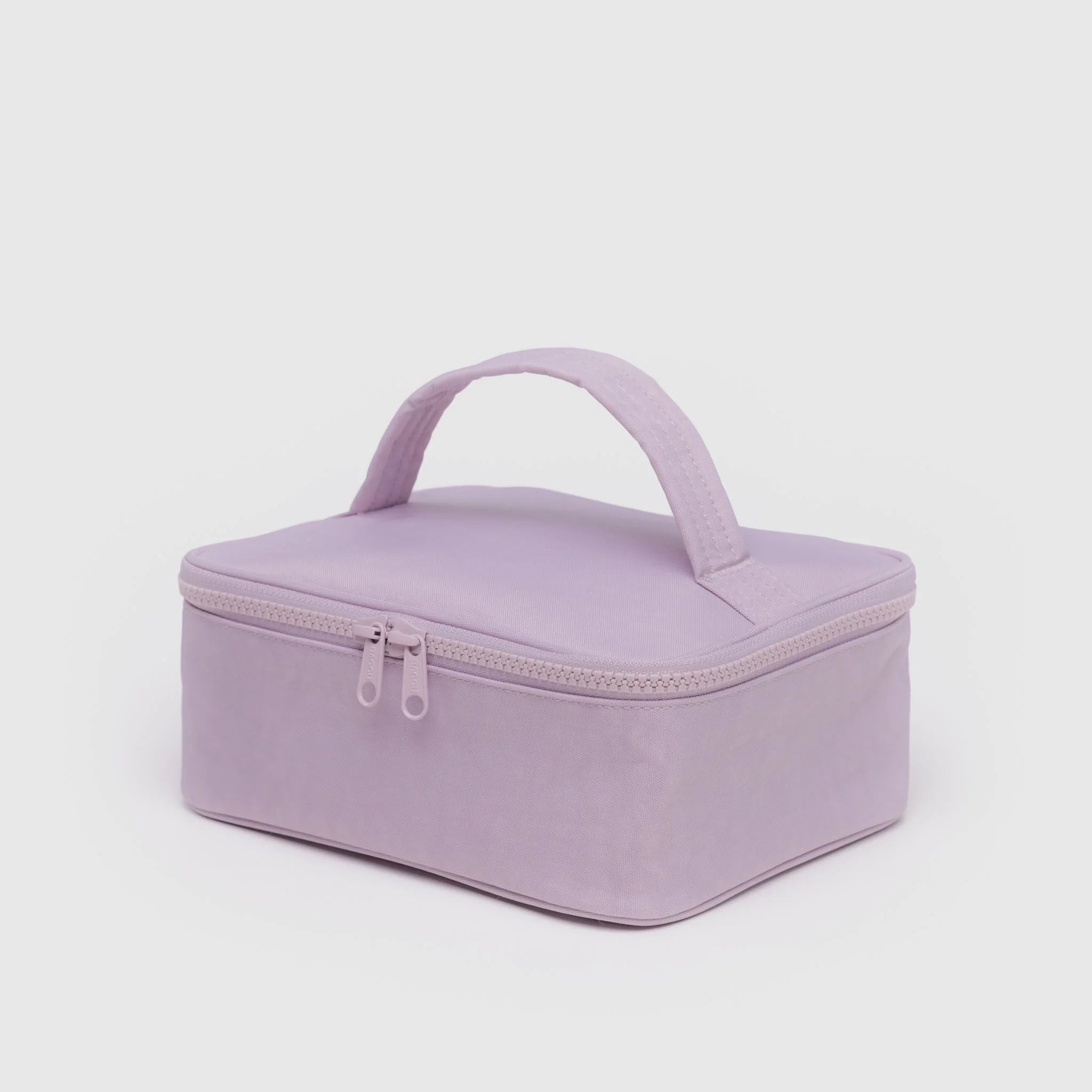 Purple cosmetic bag with a handle