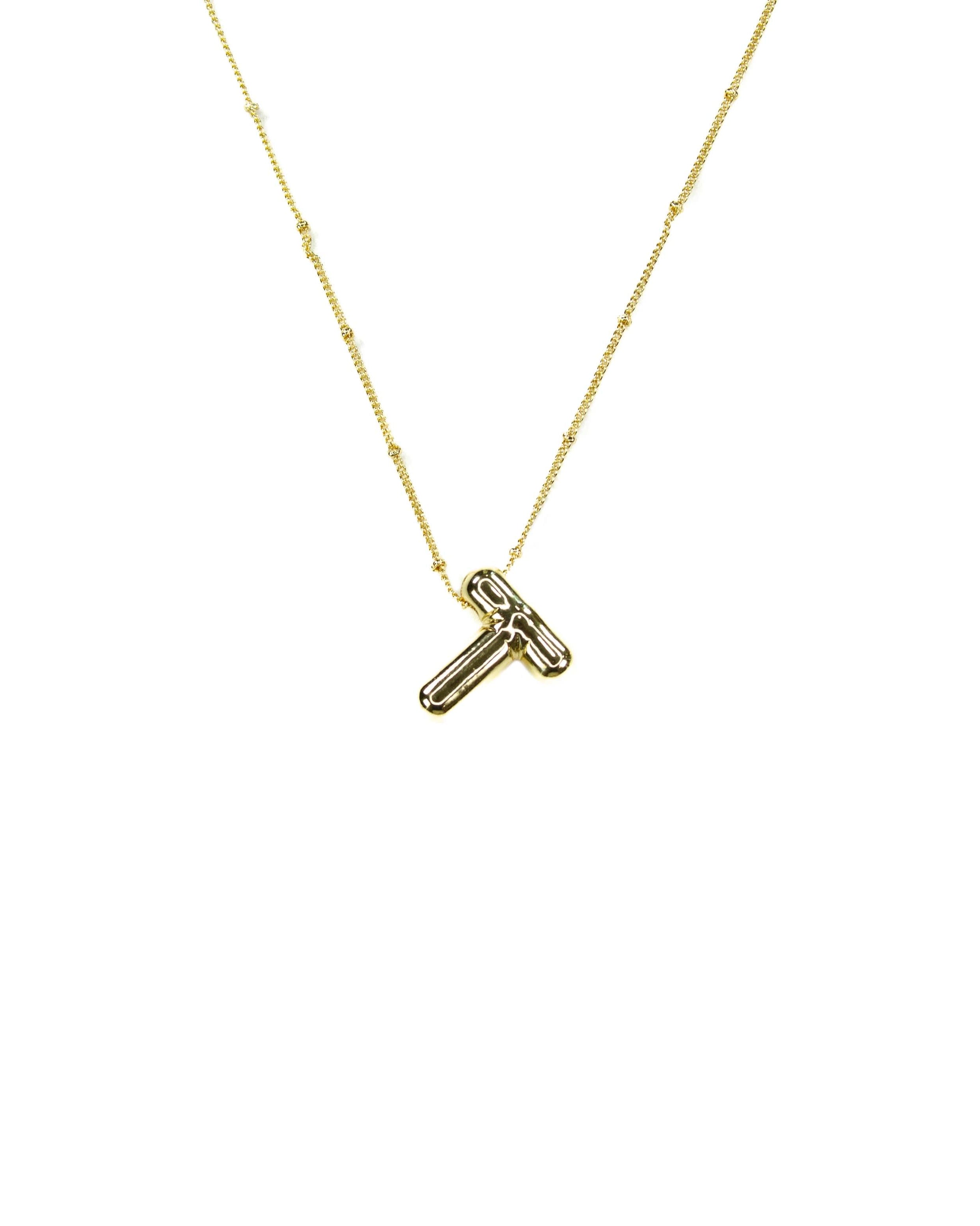 Initial Balloon Bubble 18K Gold Necklace: T / Gold Filled - FORM + CONTENT