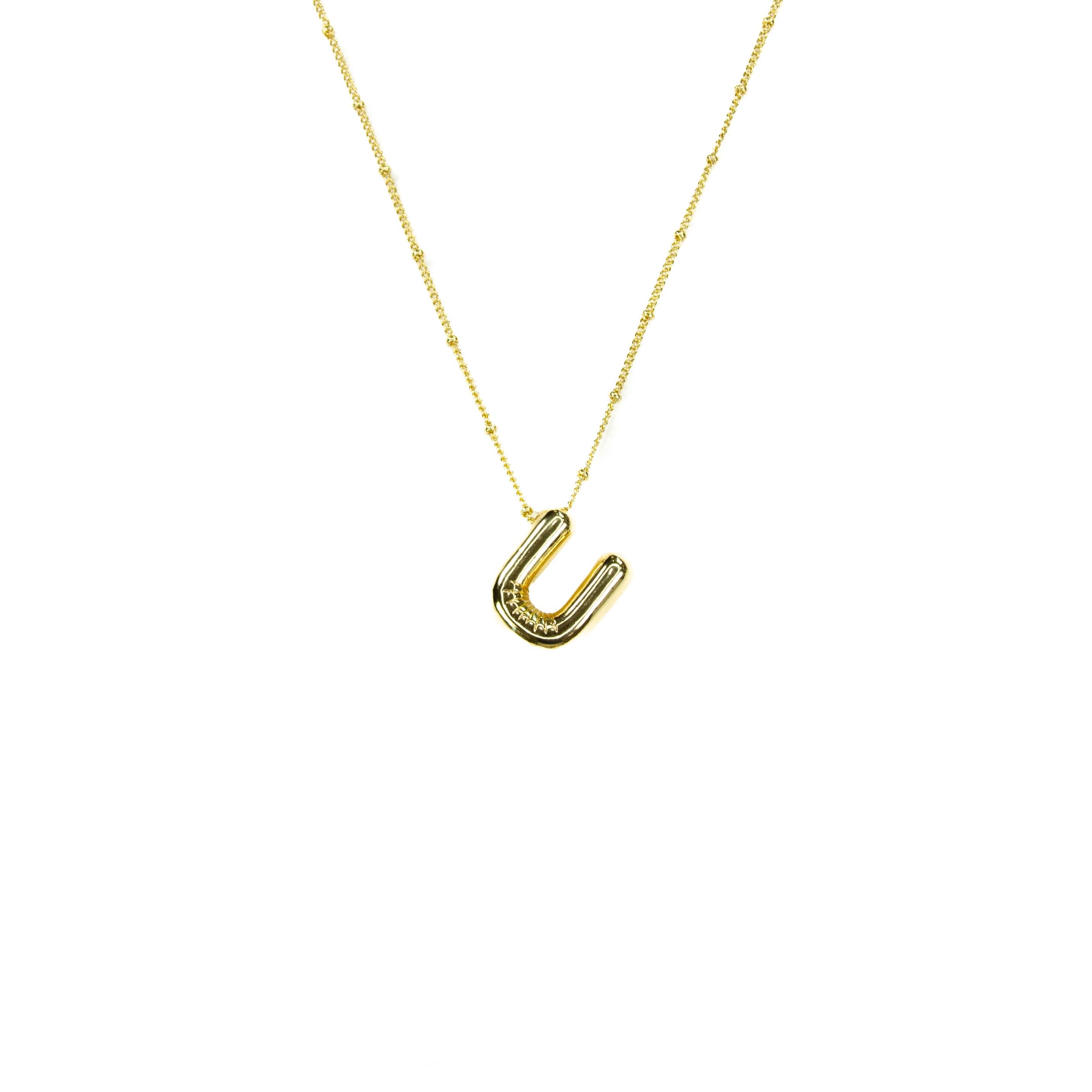 Initial Balloon Bubble 18K Gold Necklace: U / Gold Filled - FORM + CONTENT