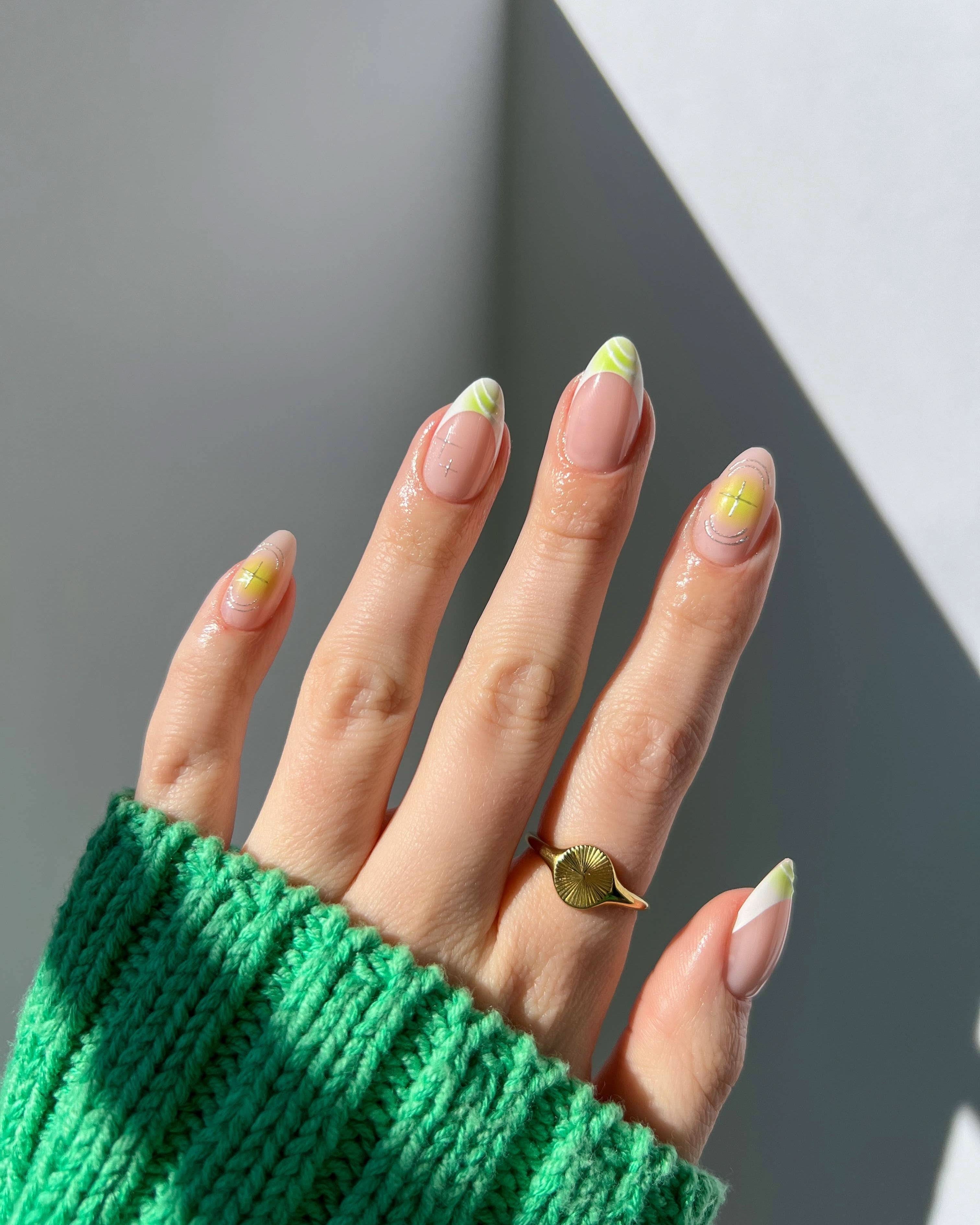 Glossy finish detail on Azure Blue short round press-on nail