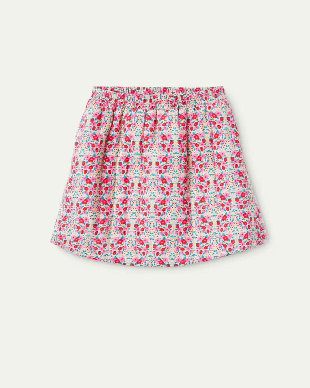 Strawberry and floral collared ruffle sleeve button up skirt