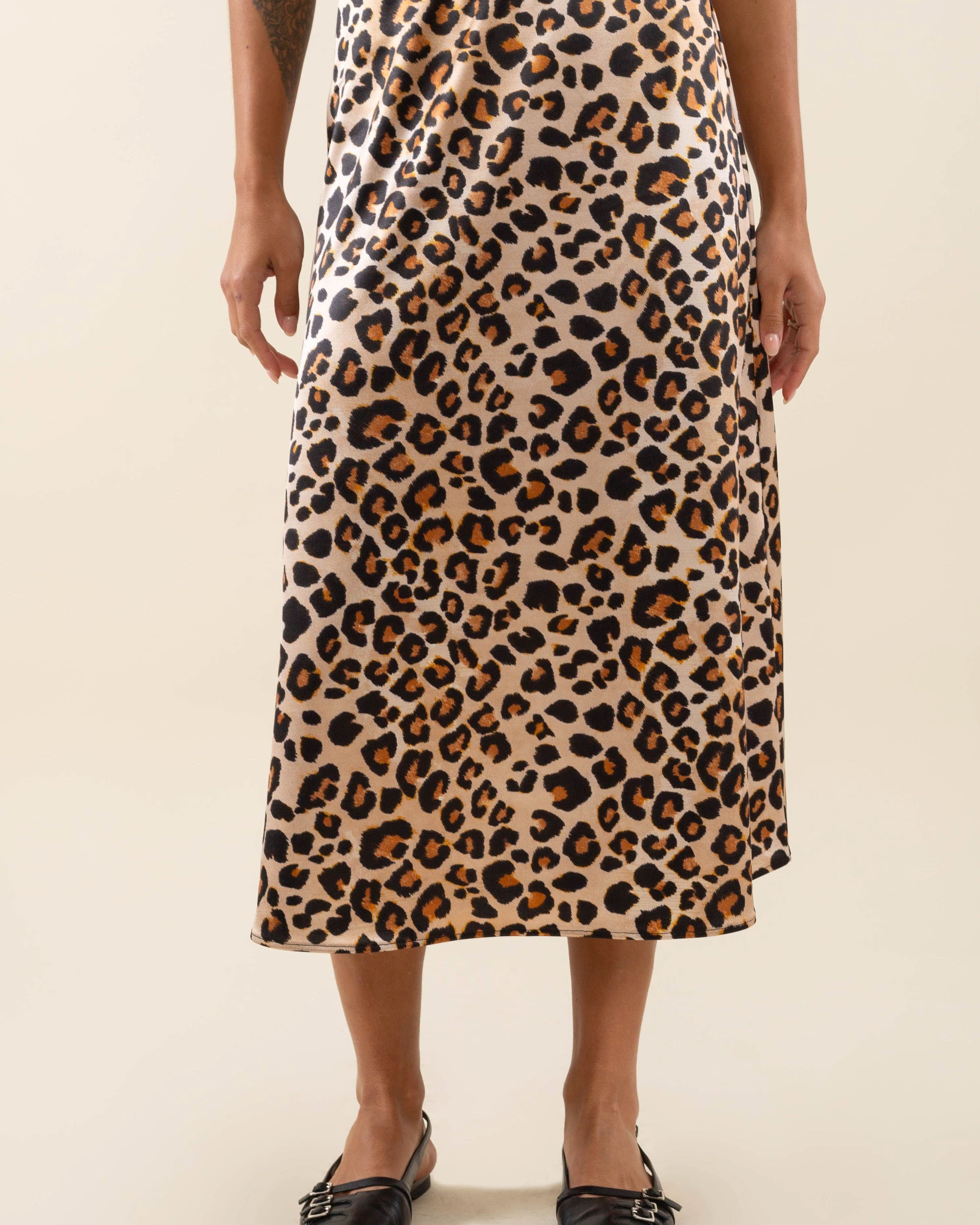 Daphne Leopard Satin Midi Skirt -  Made in L.A.