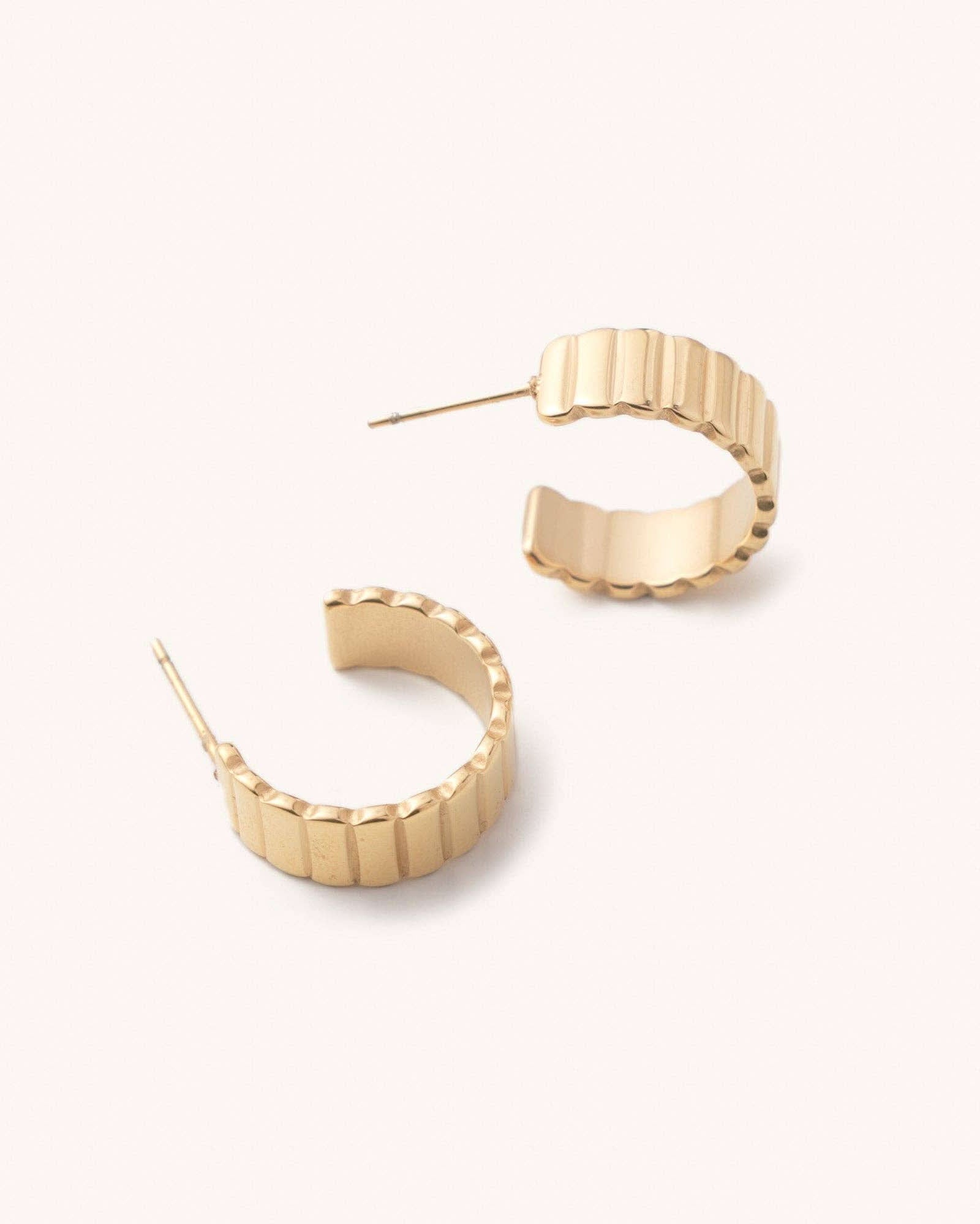 Dylan Ridged Gold Hoop Earrings Gold ridged hoop earrings display