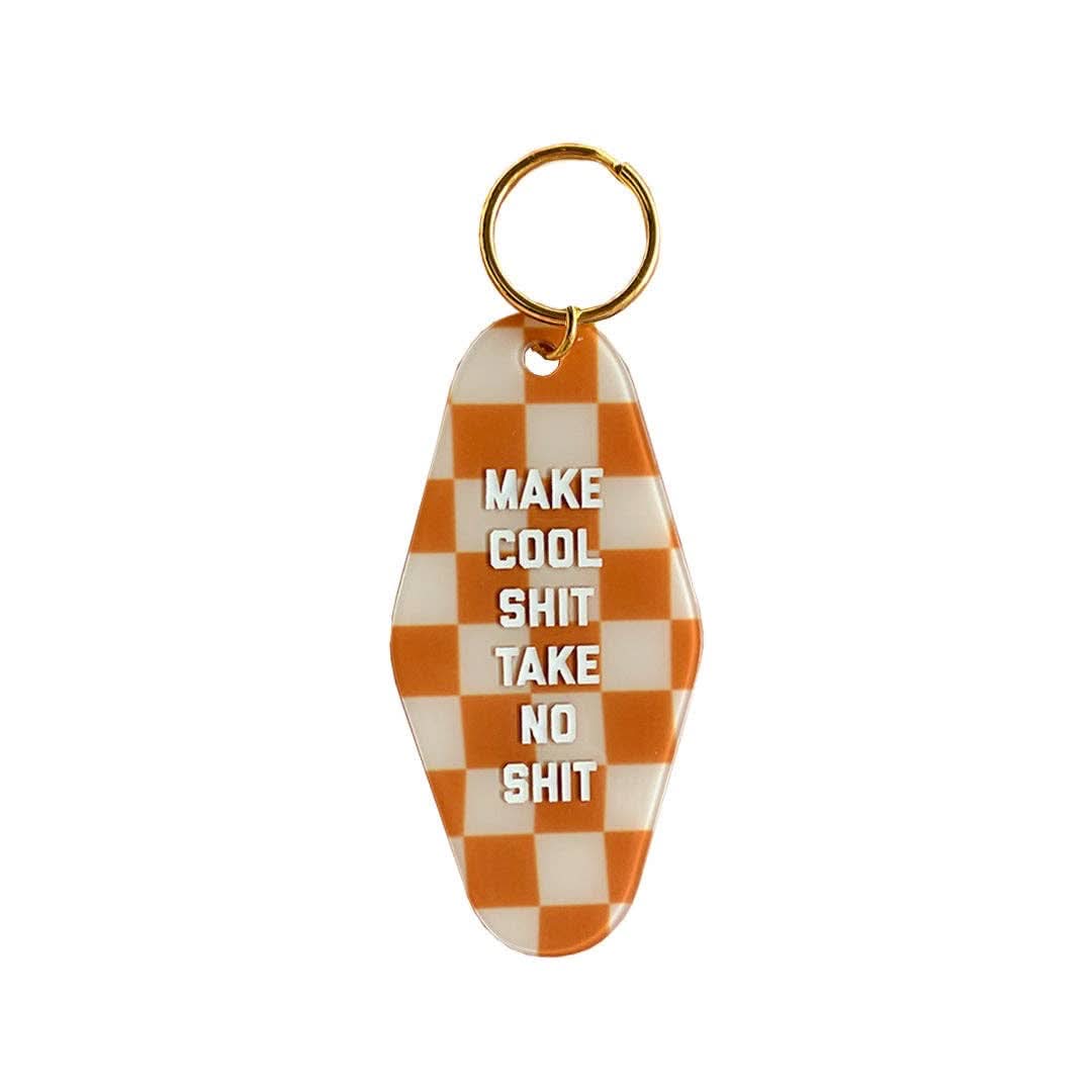 Orange and Crème Checkered Make Cool Shit Take No Shit Keychain - FORM + CONTENT