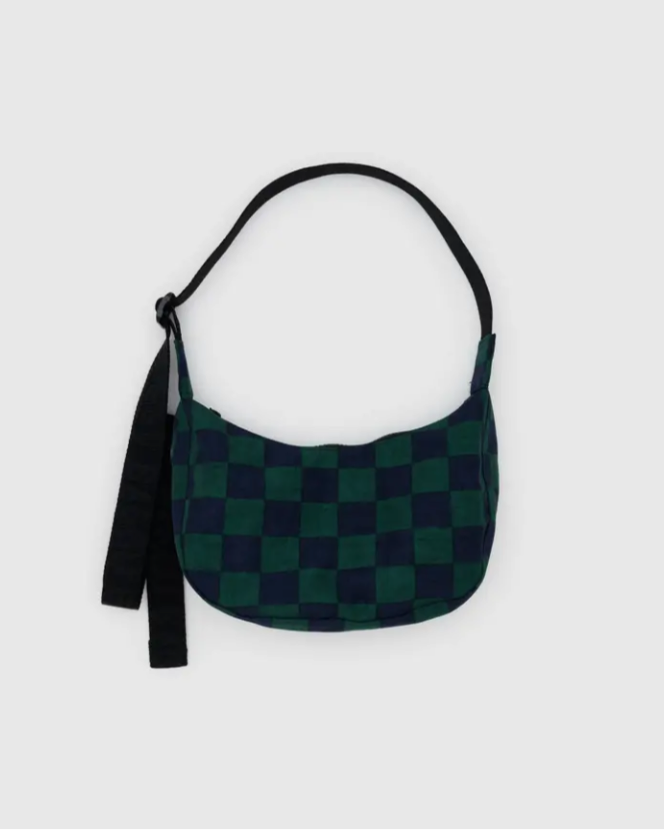 Navy Checkered  BAGGU Small Nylon Crescent Bag