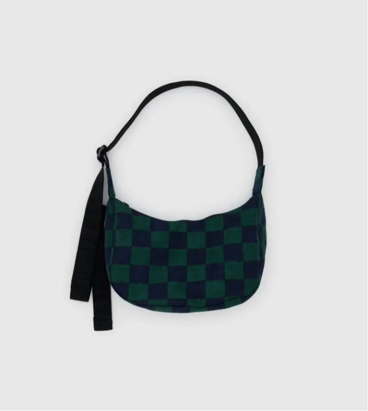 Navy Checkered  BAGGU Small Nylon Crescent Bag