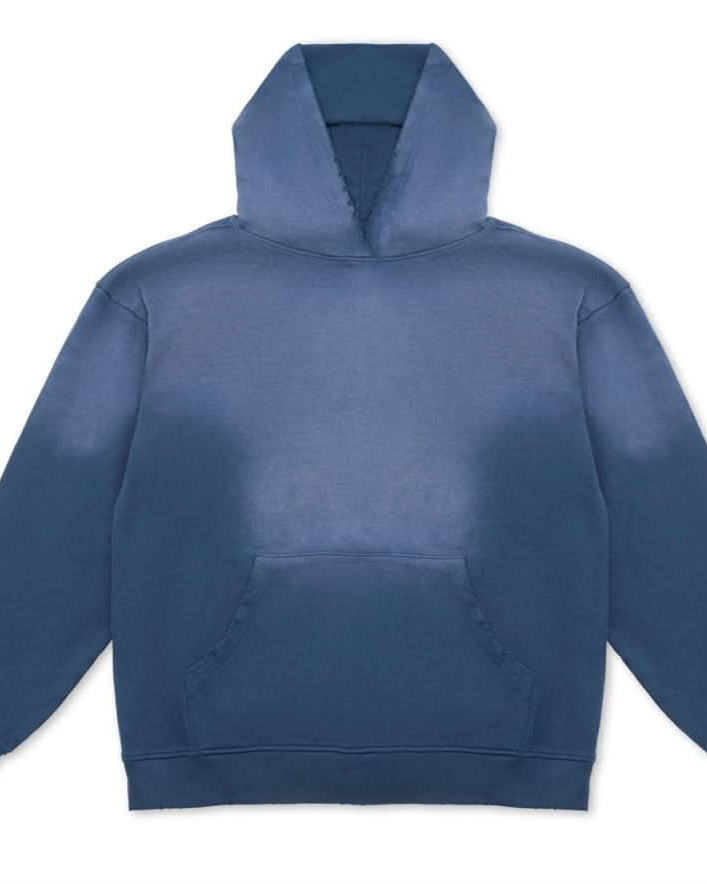 Blue vintage washed heavy cotton hoodie pullover on white background