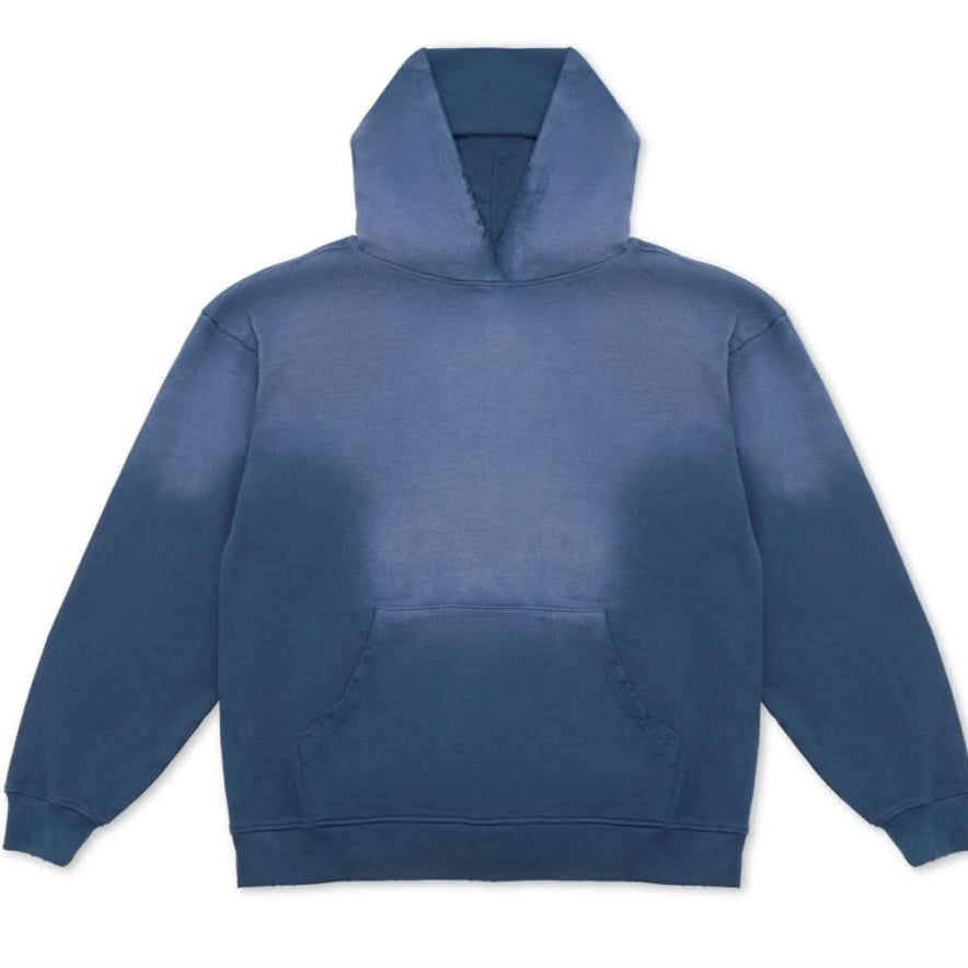 Blue vintage washed heavy cotton hoodie pullover on white background