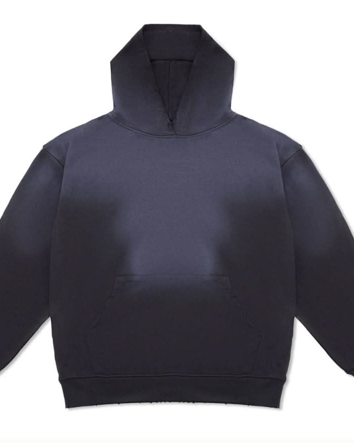 Black vintage washed heavy cotton hoodie pullover on white background