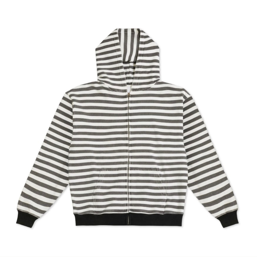 Striped hoodie with a hood on a white background