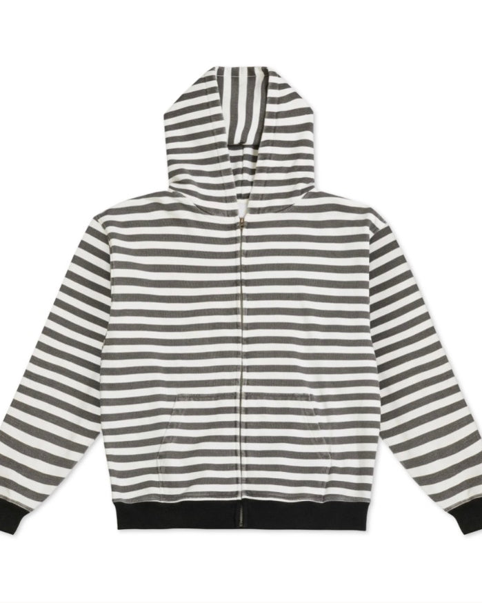 Striped hoodie with a hood on a white background