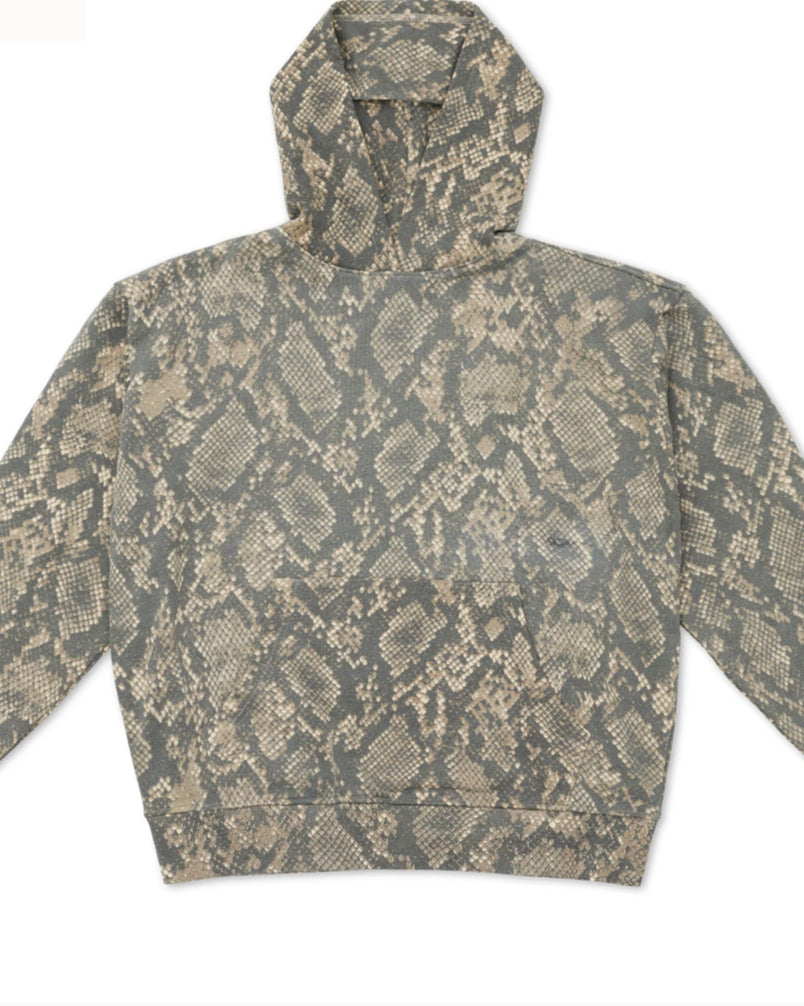 Snake-patterned hoodie on a white background