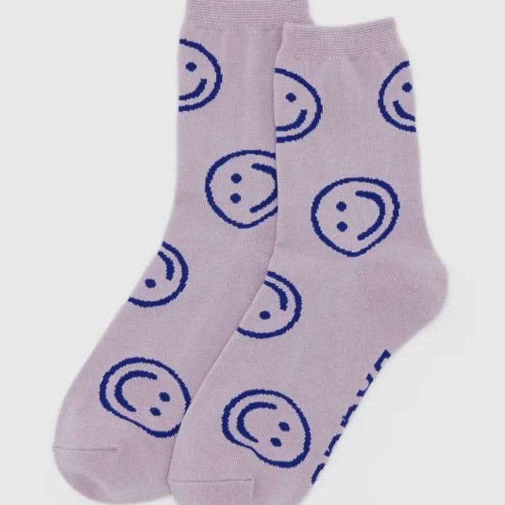 Lavender smiley face print socks