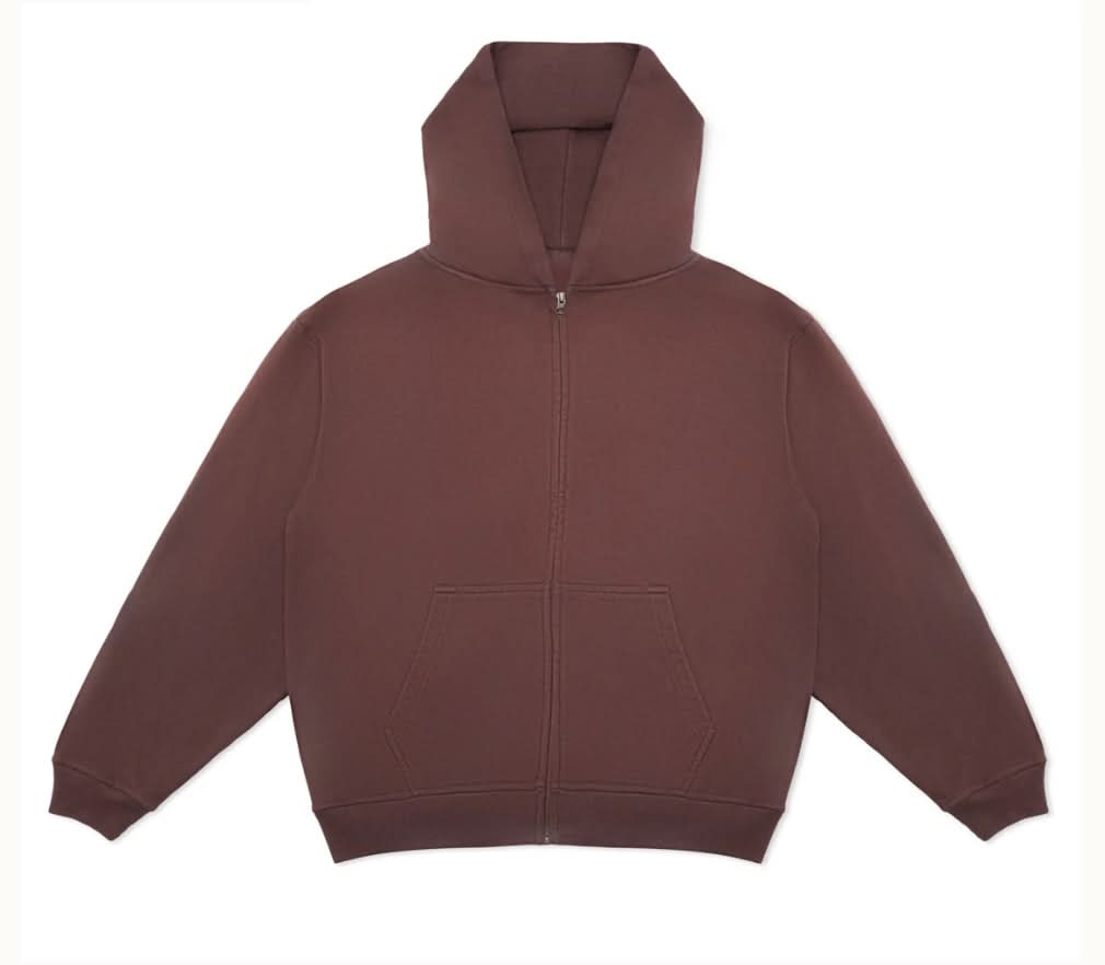 Vintage washed chocolate brown zip up cotton hoodie