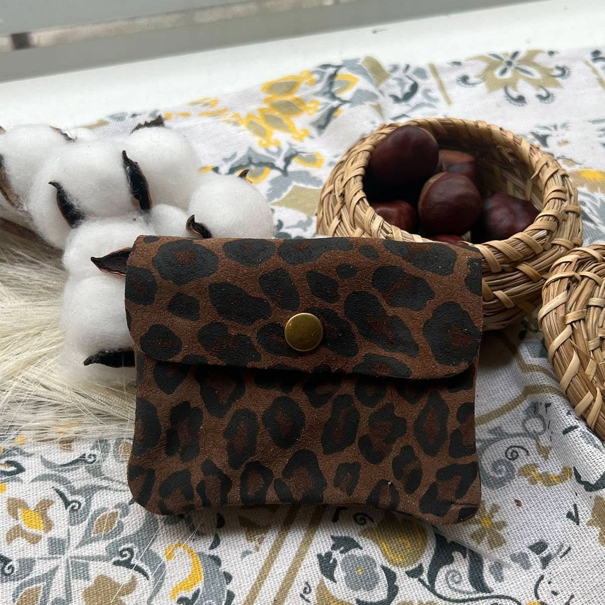 dark brown leopard cheetah wallet with metal button clasp