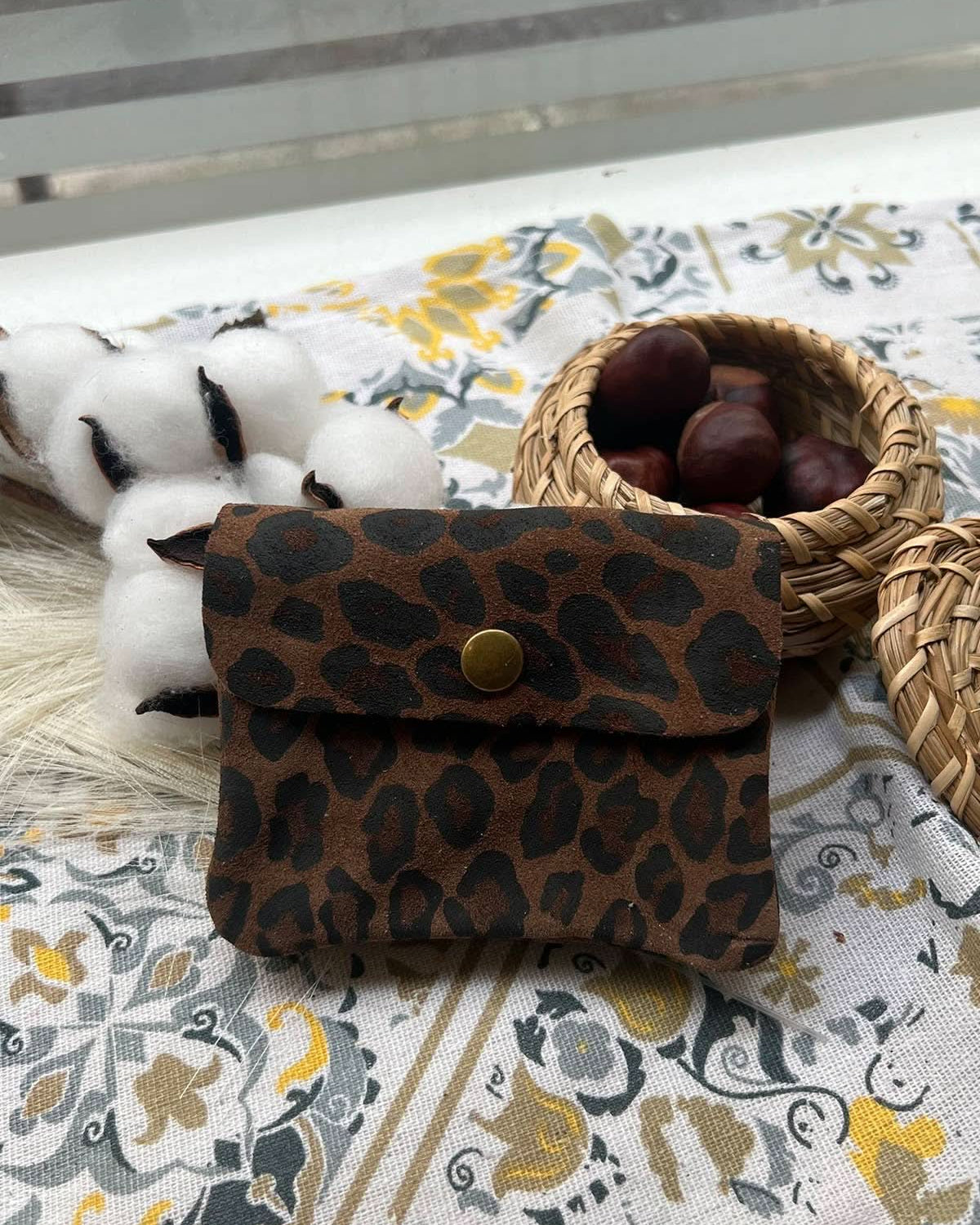 dark brown leopard cheetah wallet with metal button clasp