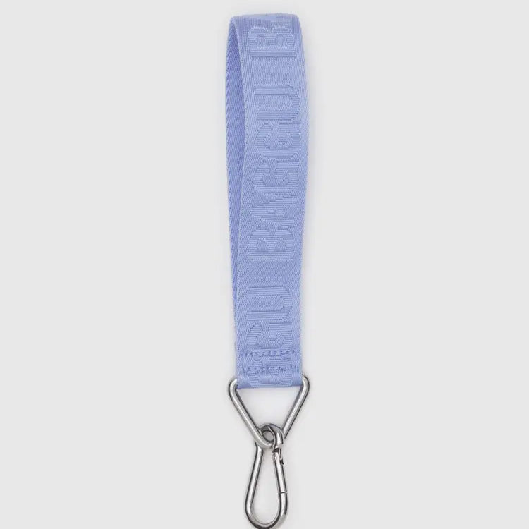 Light blue strap with metal clip on a light gray background